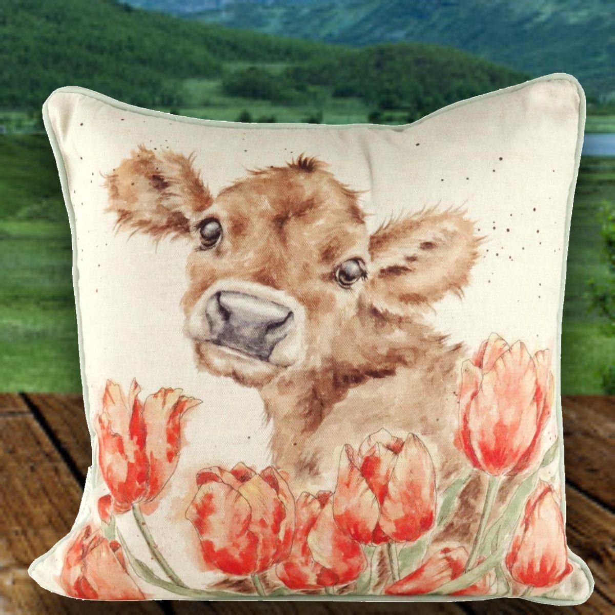 Wrendale Dekokissen Wrendale Designs Baumwoll-Leinen Kissen Kuh Bessie Cow