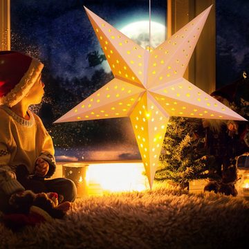 Casaria Dekostern, 1 St., LED Weihnachtsstern Beleuchtet 60 cm Batterie Fenster Weiß Kabellos Zum Aufhängen Weihnachten Leuchtstern Dekostern Adventsstern Papierstern