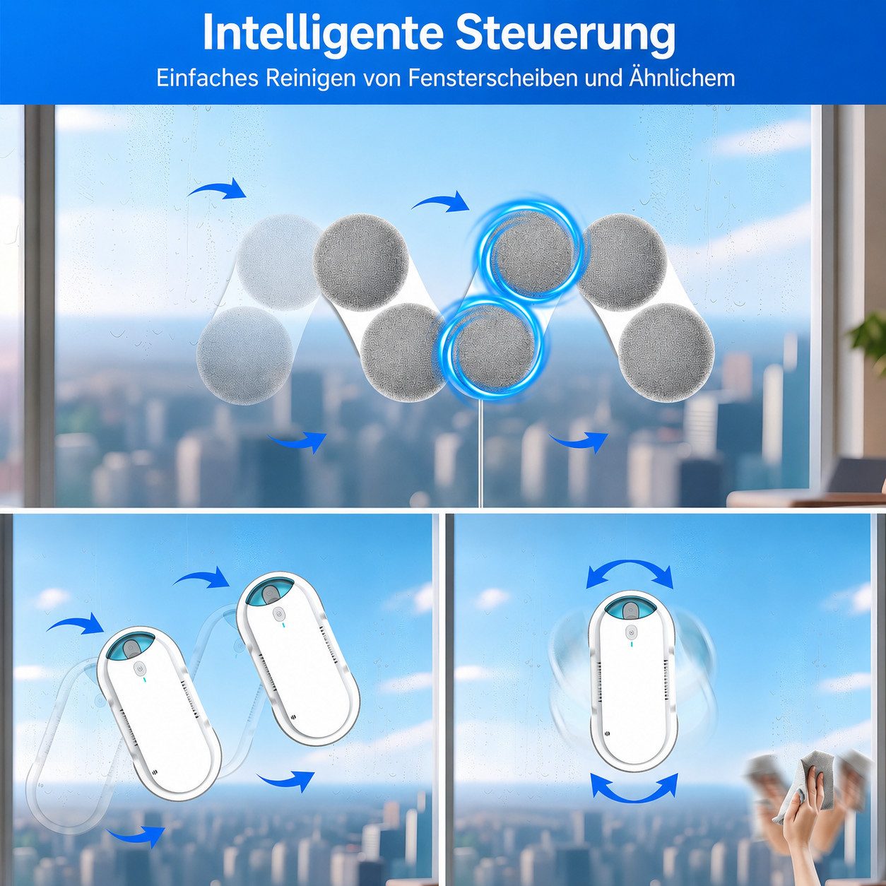 Grenintol Fensterputzroboter Automatischer Fensterputzroboter 3800PA,Fenstersauger mit Water Tank, Fensterputzer Elektrisch mit Intelligentes Kantenerkennungssystem weiß