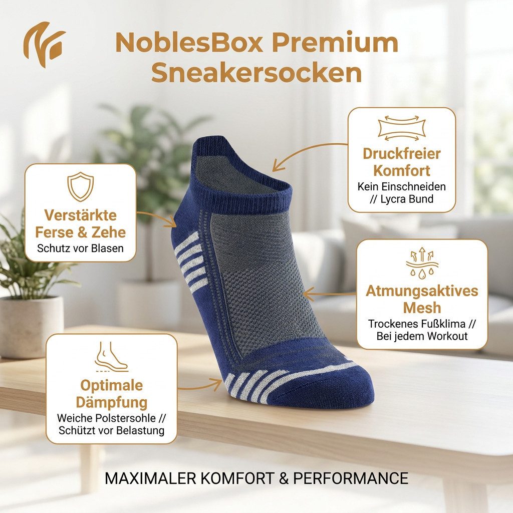 NoblesBox Sneakersocken Sportsocken - Kurzsocken - Laufsocken - Unisex Socken (Box, 6-Paar, 39-42 EU Größe) Bambussocken
