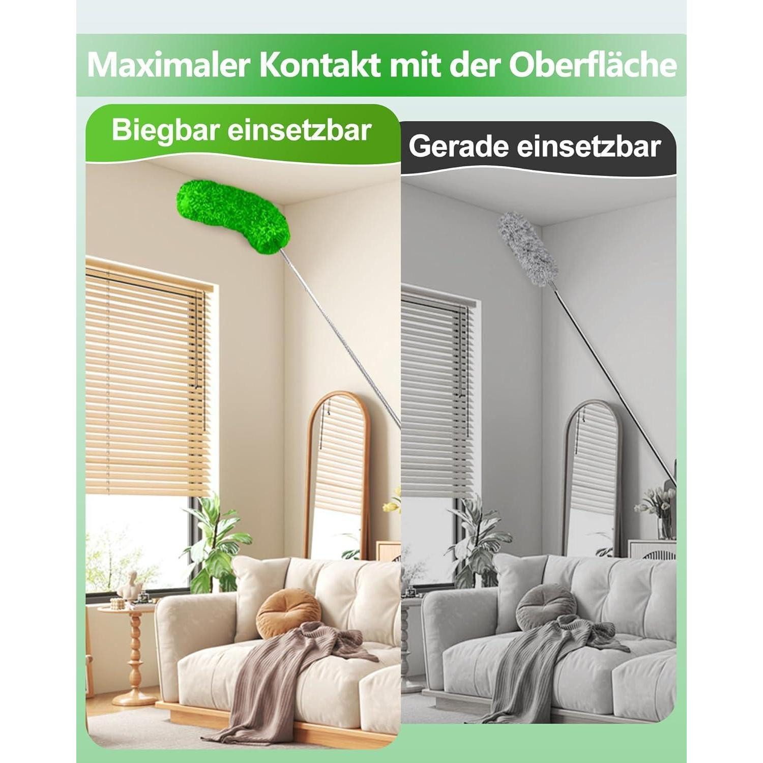 LuxusKollektion Staubwedel Staubwedel Teleskop Waschbar Lang Ausziehbar mit Silikon Cap Grün