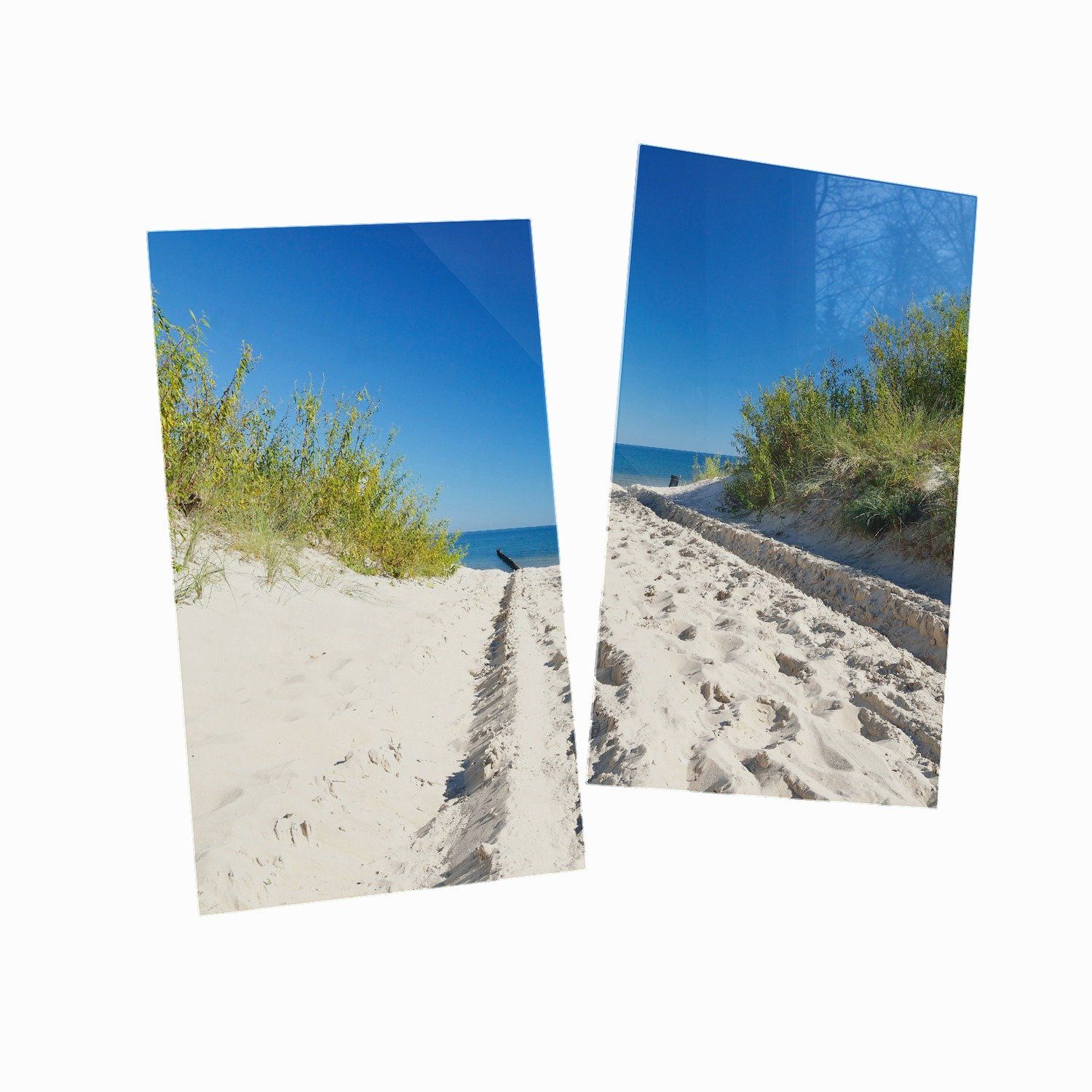Blauer über Wallario dem Auf dem Strand Sandweg 5mm Himmel tlg., verschiedene 2 - (Glasplatte, Herd-Abdeckplatte ESG-Sicherheitsglas, Noppen), inkl. Meer, zum Größen
