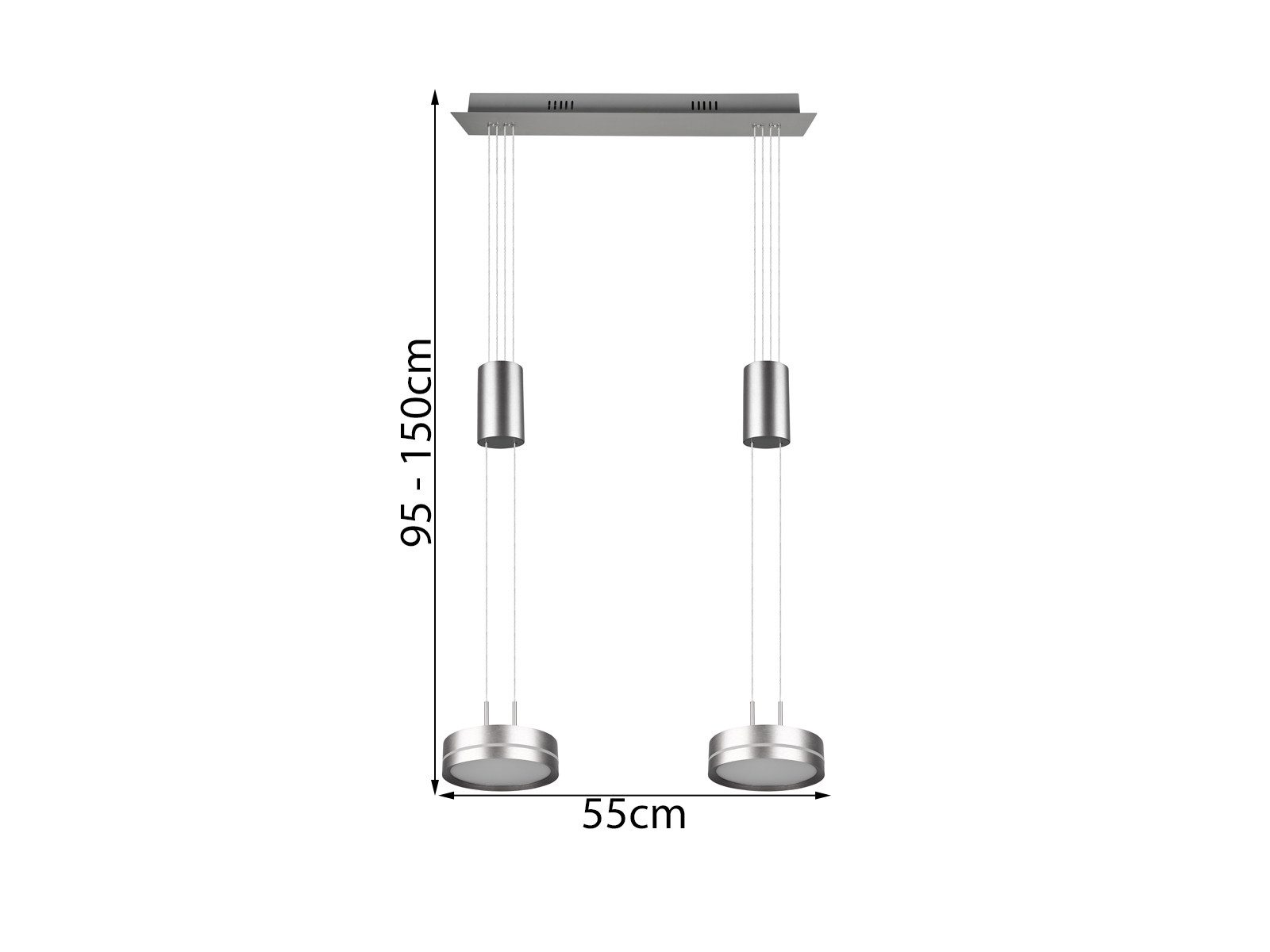 TRIO Leuchten LED Pendelleuchte, Dimmfunktion, LED fest integriert, warmweiß, hängend, stufenlos höhenverstellbar aus Aluminium, Breite 55cm