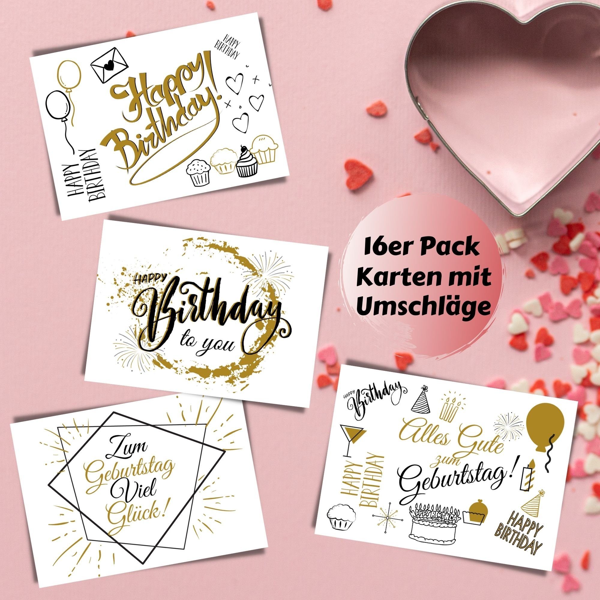 Domelo Geburtstagskarte Geburtstagskarten 16er Set mit Umschlag Postkarten, Grußkarten