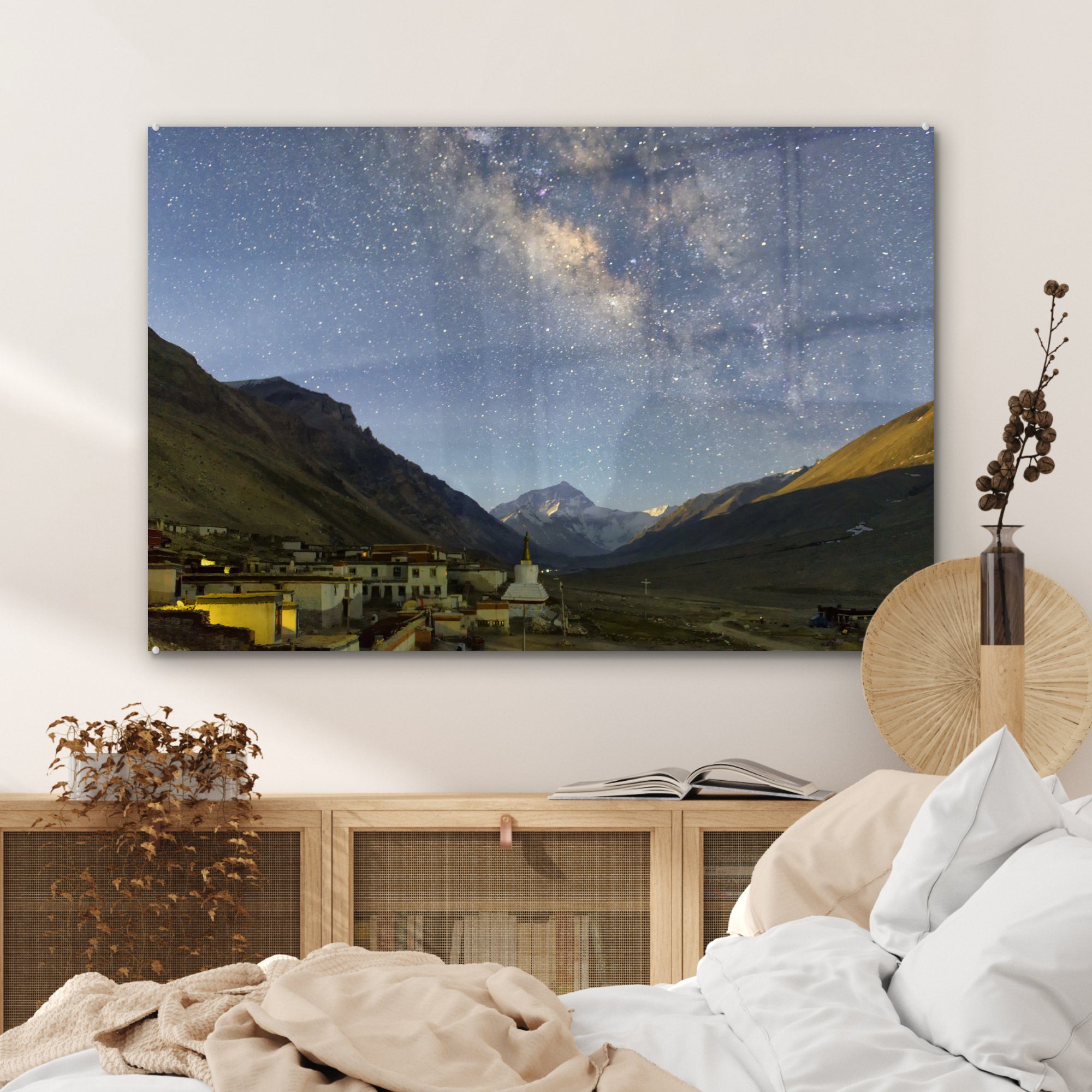 Sternenhimmel St), & Acrylglasbilder - Schlafzimmer Tibet, - (1 MuchoWow Acrylglasbild Wohnzimmer Berge