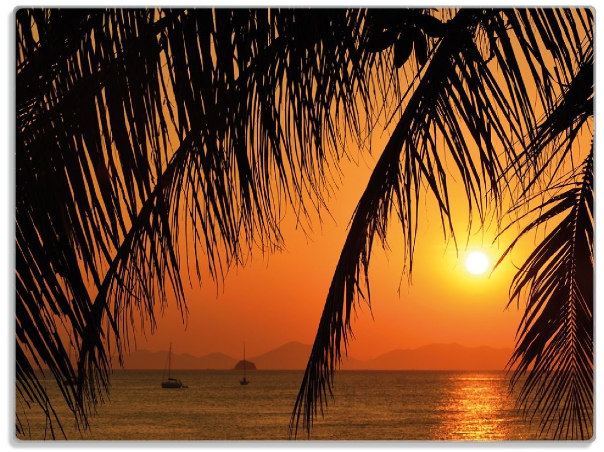 Wallario Schneidebrett Sonnenuntergang unter Palmenblättern, ESG-Sicherheitsglas, (inkl. rutschfester Gummifüße 4mm, 1-St), 30x40cm