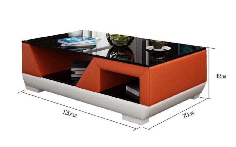 Luxus Couchtisch Orange/Weiß Leder Couchtisch Designer Klassischer Sofa JVmoebel Tische Wohnzimmer