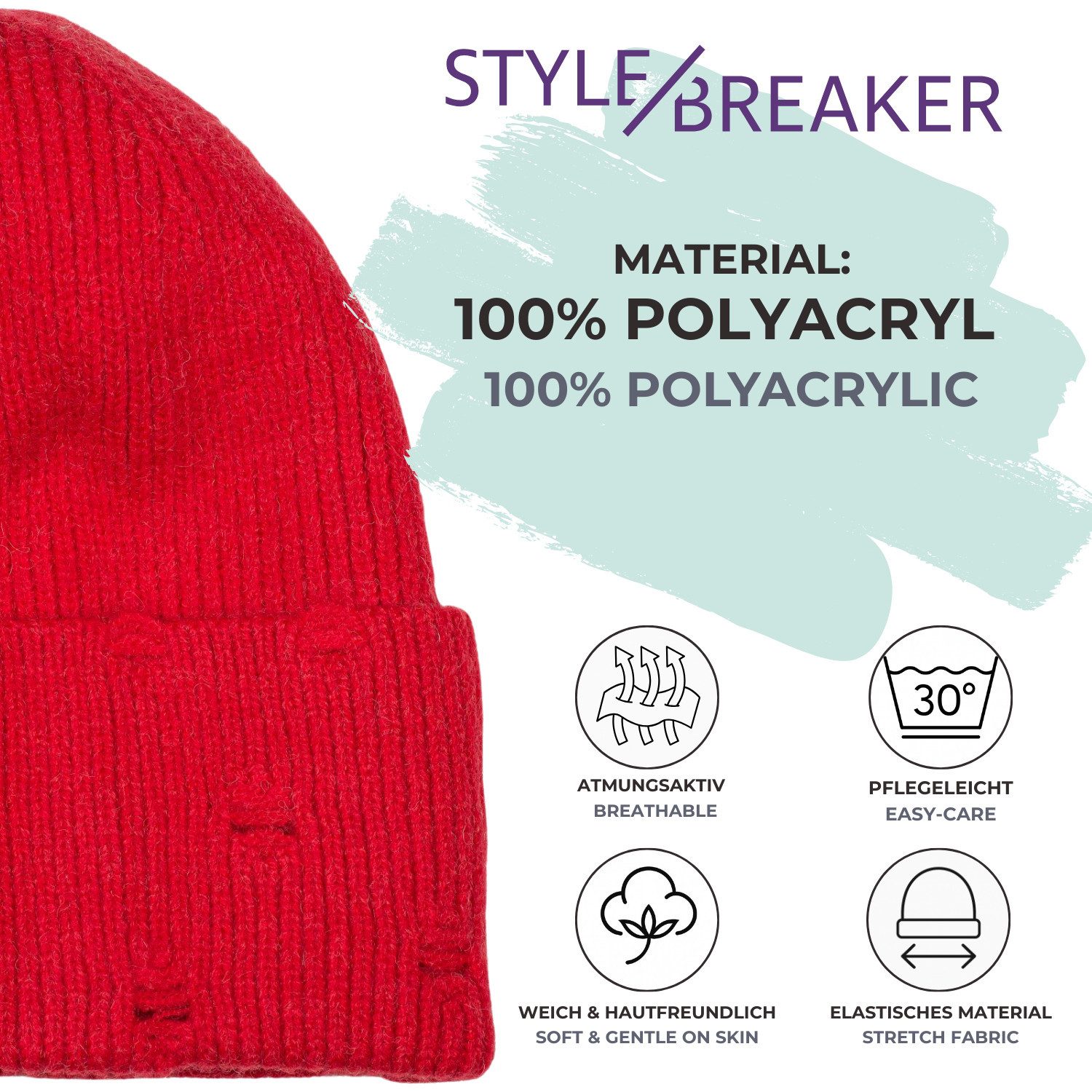 styleBREAKER Strickmütze Strickmütze mit Rippenmuster und Rissen (1-St)
