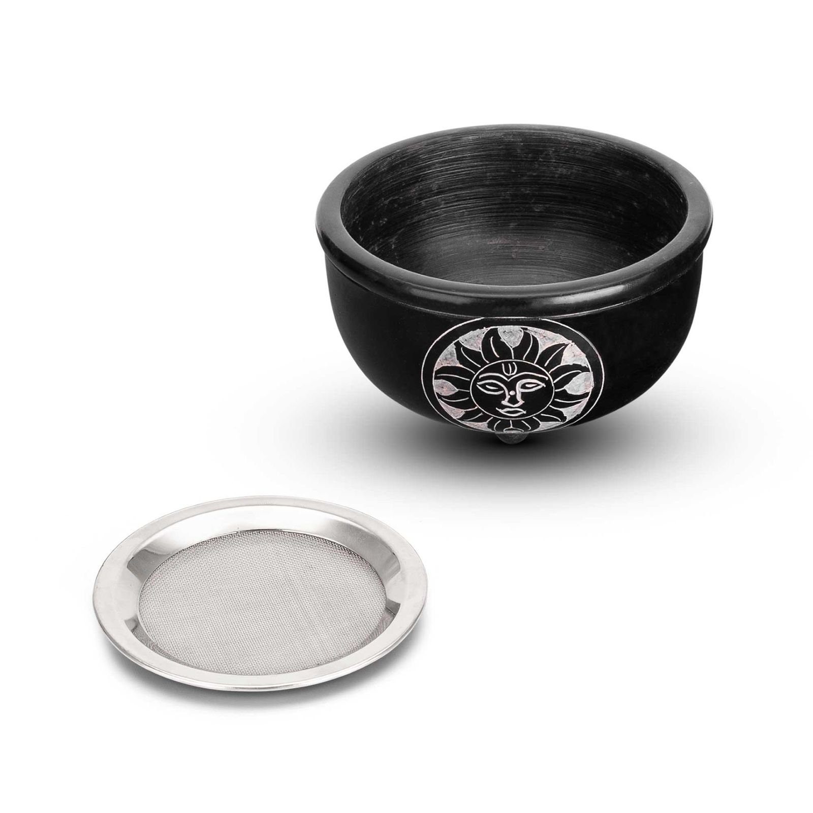 KUNST UND MAGIE Räucherschale Räucherschale Räuchergefäß Räucherstövchen mit Sieb Sonne Stein 10cm