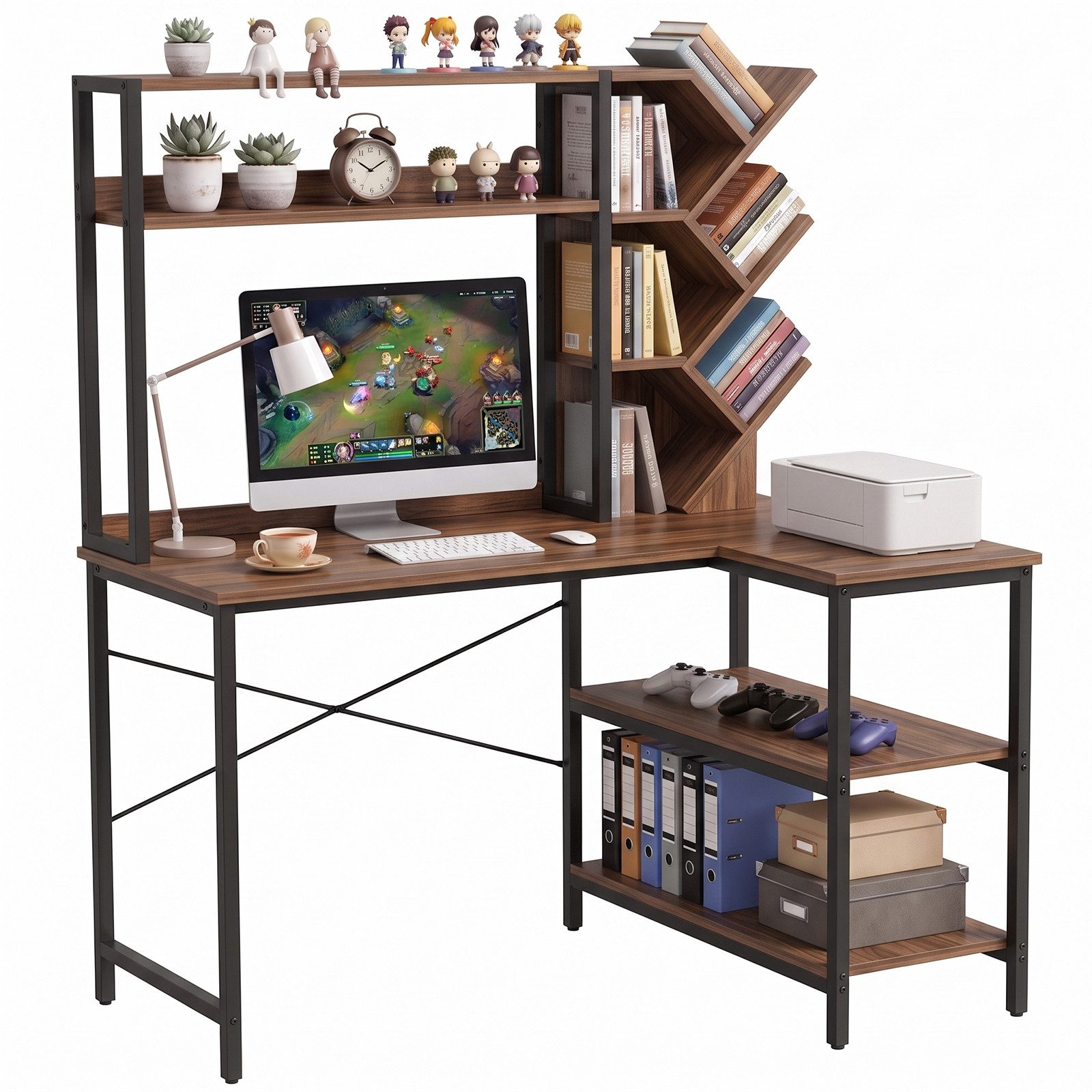 Patbrela Eckschreibtisch L-form mit Bücherregal 130 cm Computertisch, viel Stauraum, für Homeoffice und Arbeitszimmer – Bild 3 von 5