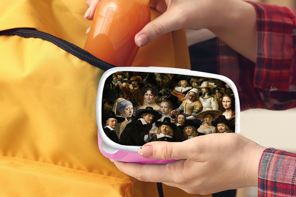 Kunststoff Lunchbox - Brotbox - Alte Mädchen, MuchoWow Snackbox, Kunststoff, Collage, Erwachsene, Meister Kinder, rosa Brotdose (2-tlg), Gemälde für