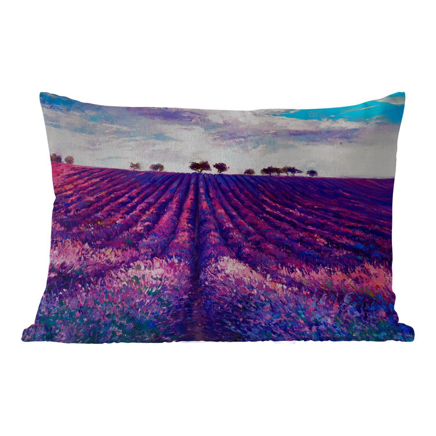 MuchoWow Dekokissen Malerei - Lavendel - Blumen - Ölfarbe - Natur, Outdoor-Dekorationskissen, Polyester, Dekokissenbezug, Kissenhülle