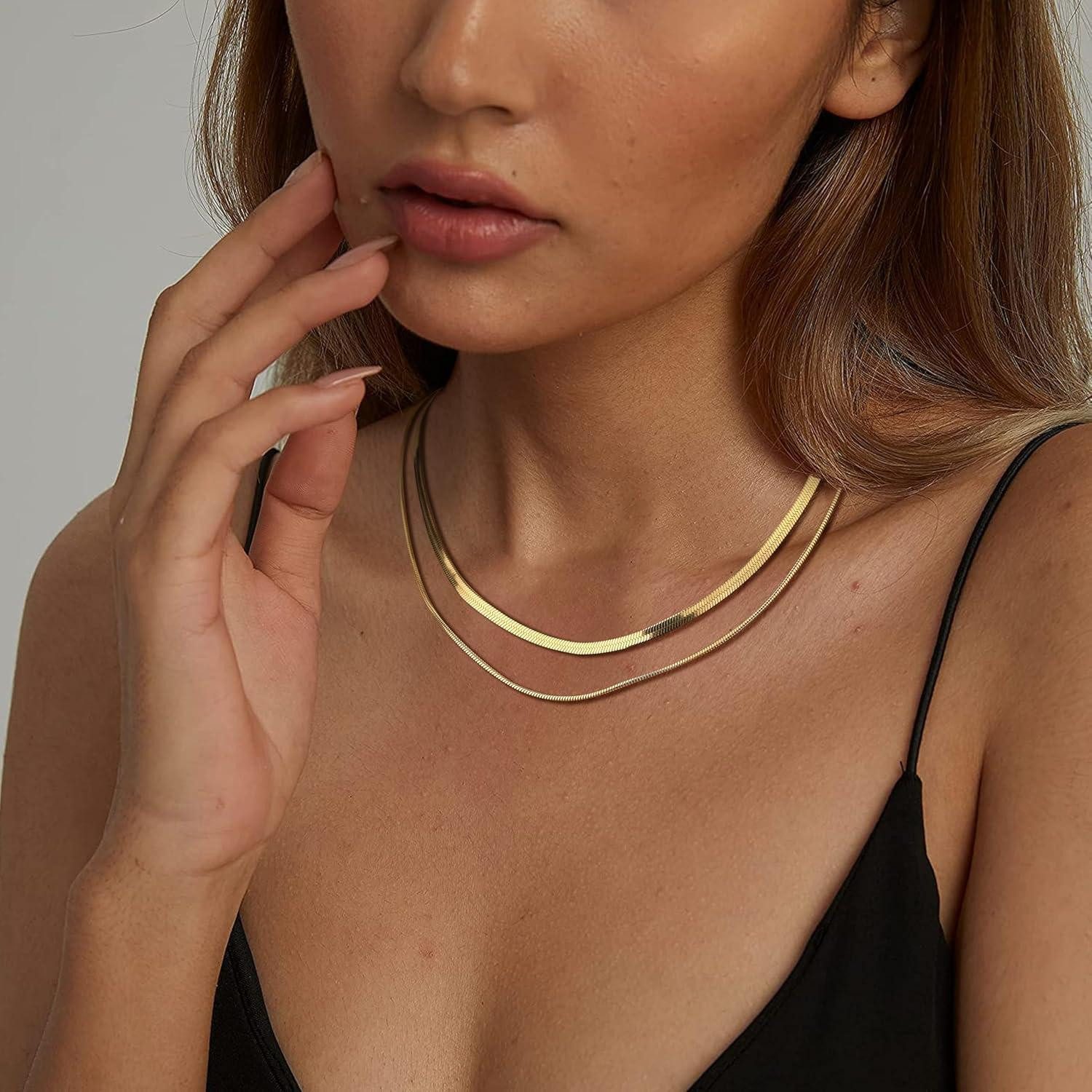LuxusKollektion Schlangenkette Kette Schlangenkette Choker 14K Damen verstellbar Style G:Doppelkette – Bild 4 von 5