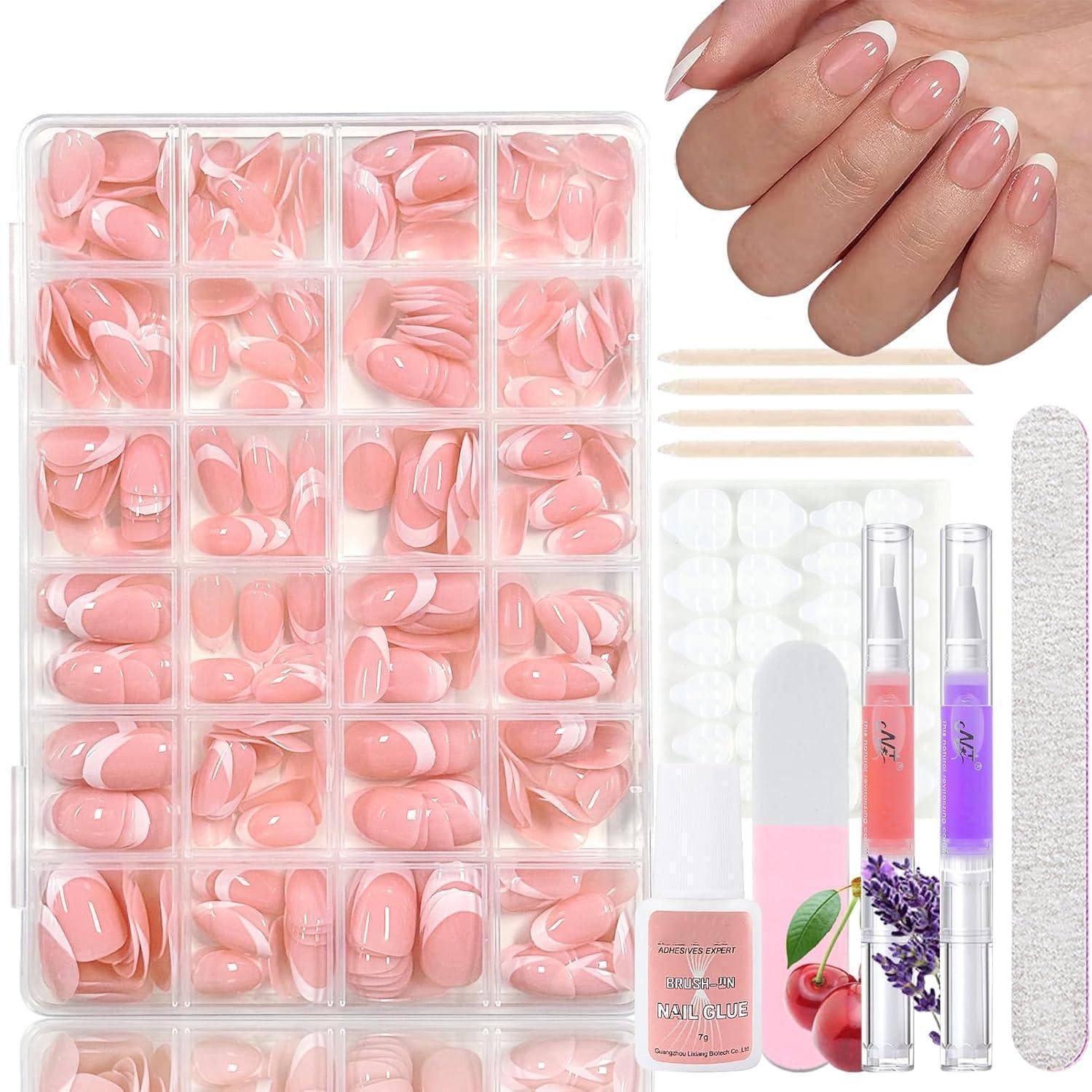 LuxusKollektion Kunstfingernägel Künstliche Nägel 360 French Kurz Kurze Mandel French 1 ml (1er Pack)