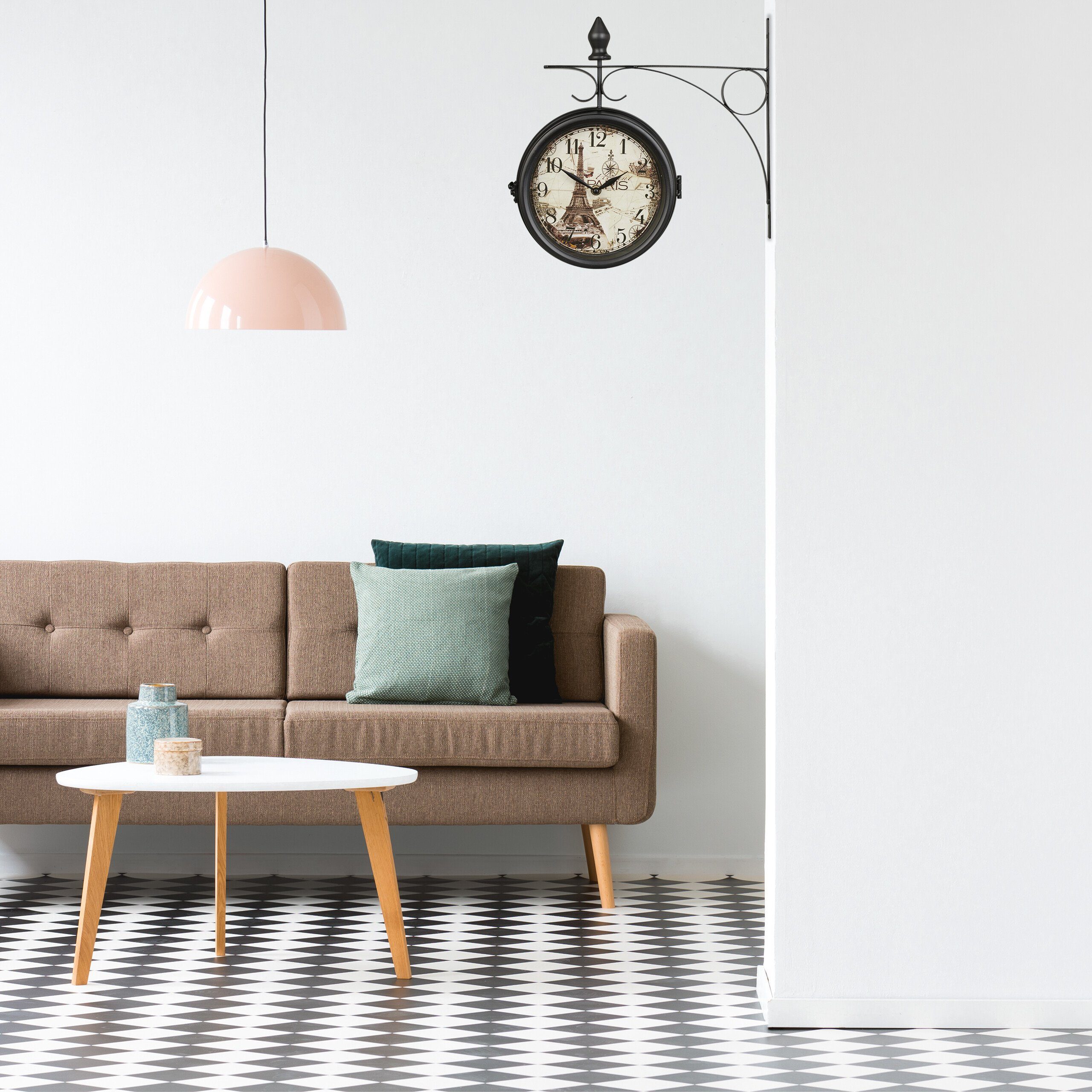 relaxdays Wanduhr Doppelseitige Bahnhofsuhr in Schwarz günstig online kaufen