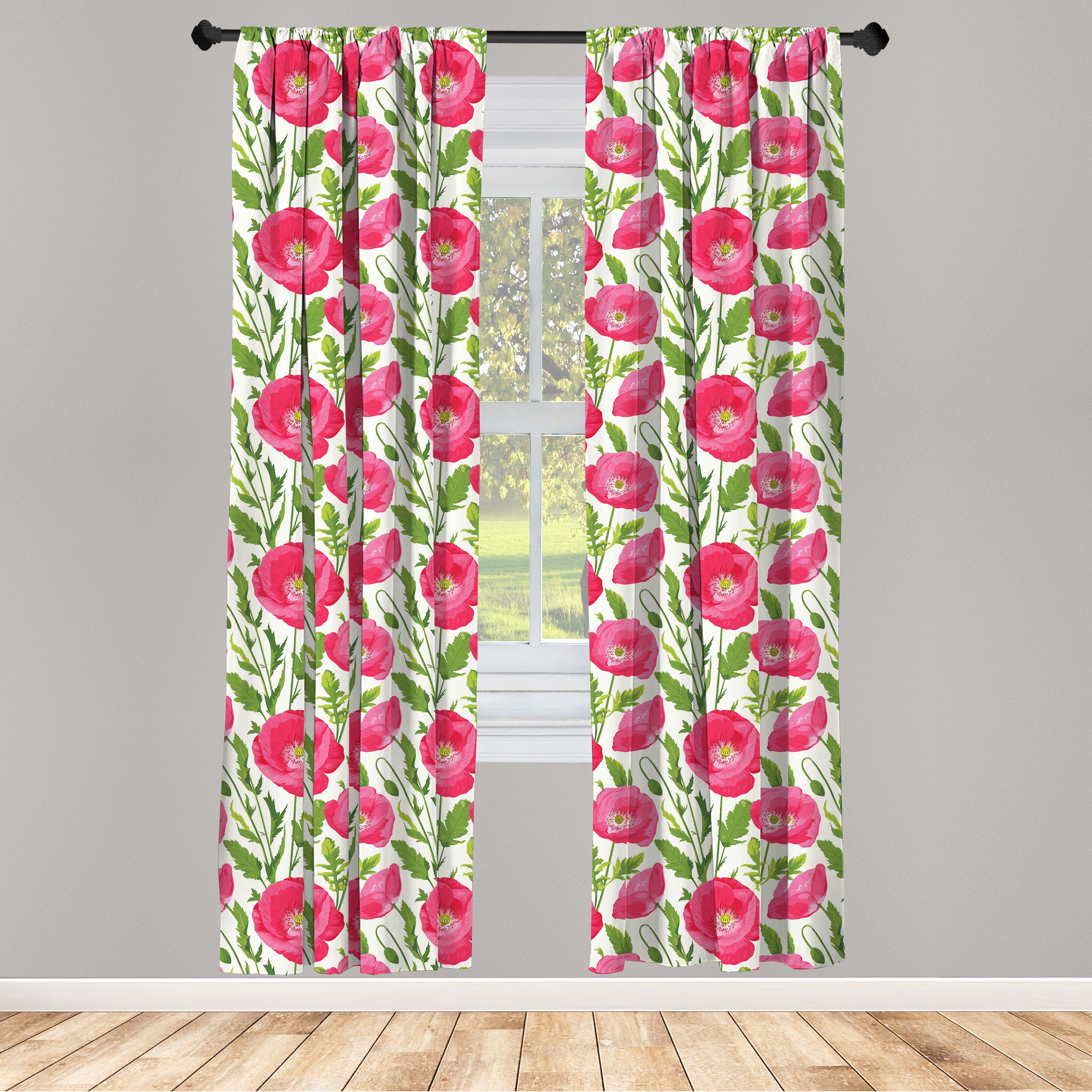 Gardine Vorhang Wohnzimmer und Romantik Schlafzimmer Blütenblätter Abakuhaus, Blätter Microfaser, Mohn Dekor, für