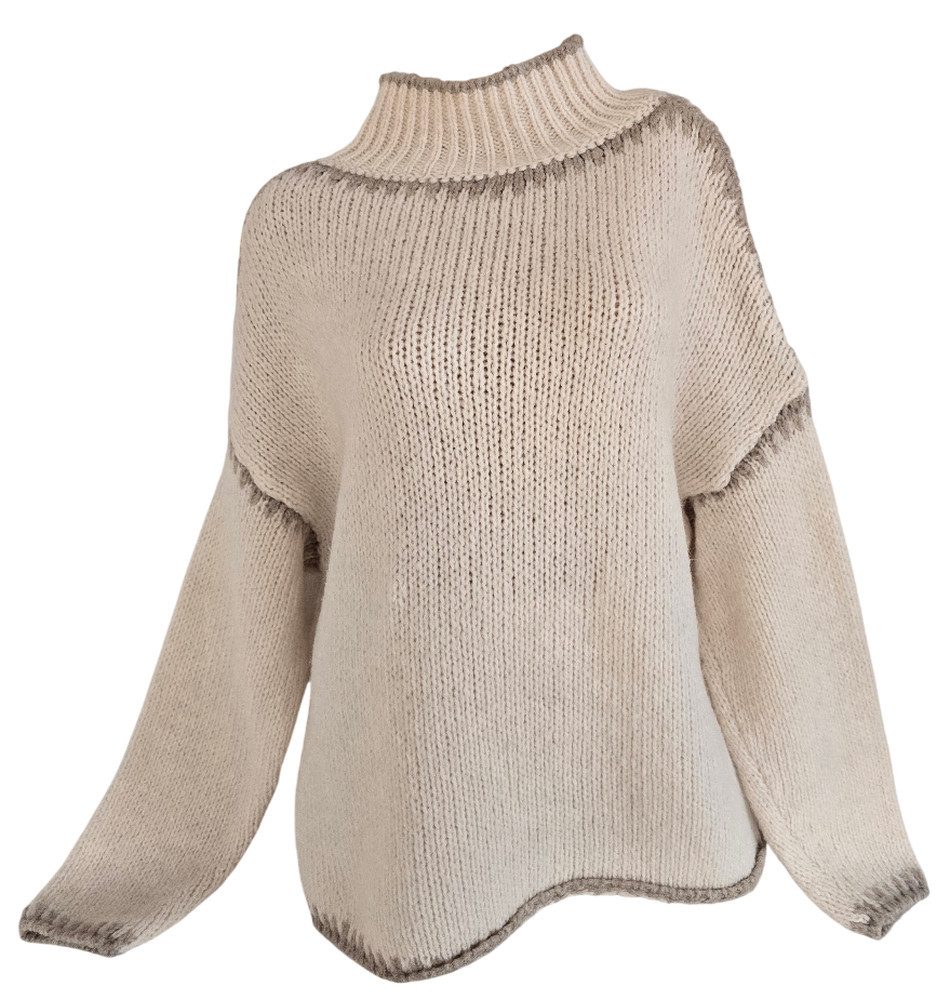 Sa-Lucca Strickpullover kuschelweicher Damen Strickpullover mit hohem Stehkragen (1-tlg) Rollkragen mit kontrastfarbenen Abschluss