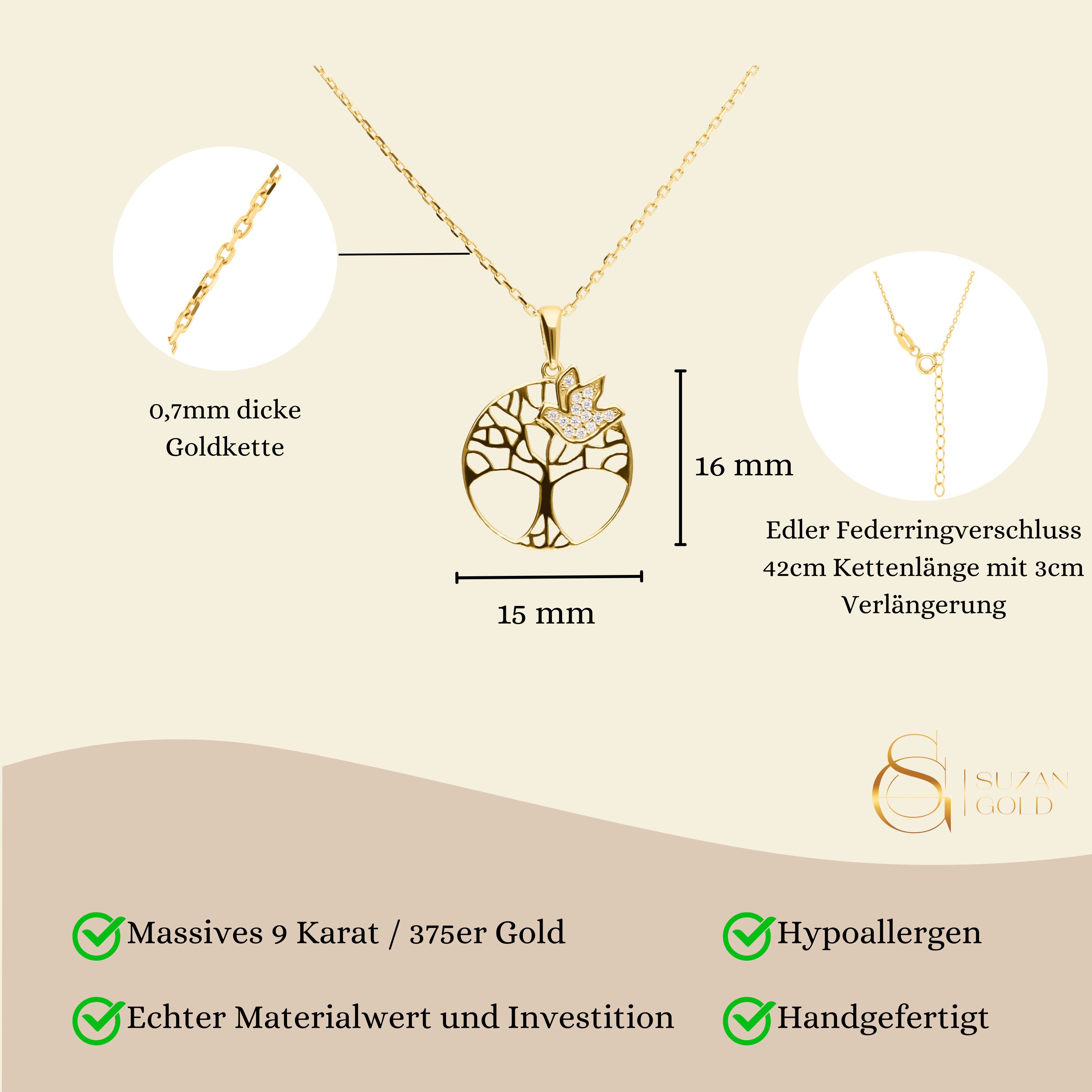Suzan Gold Kette mit Anhänger 375er Gold Lebensbaum Halskette Damen – spiri günstig online kaufen