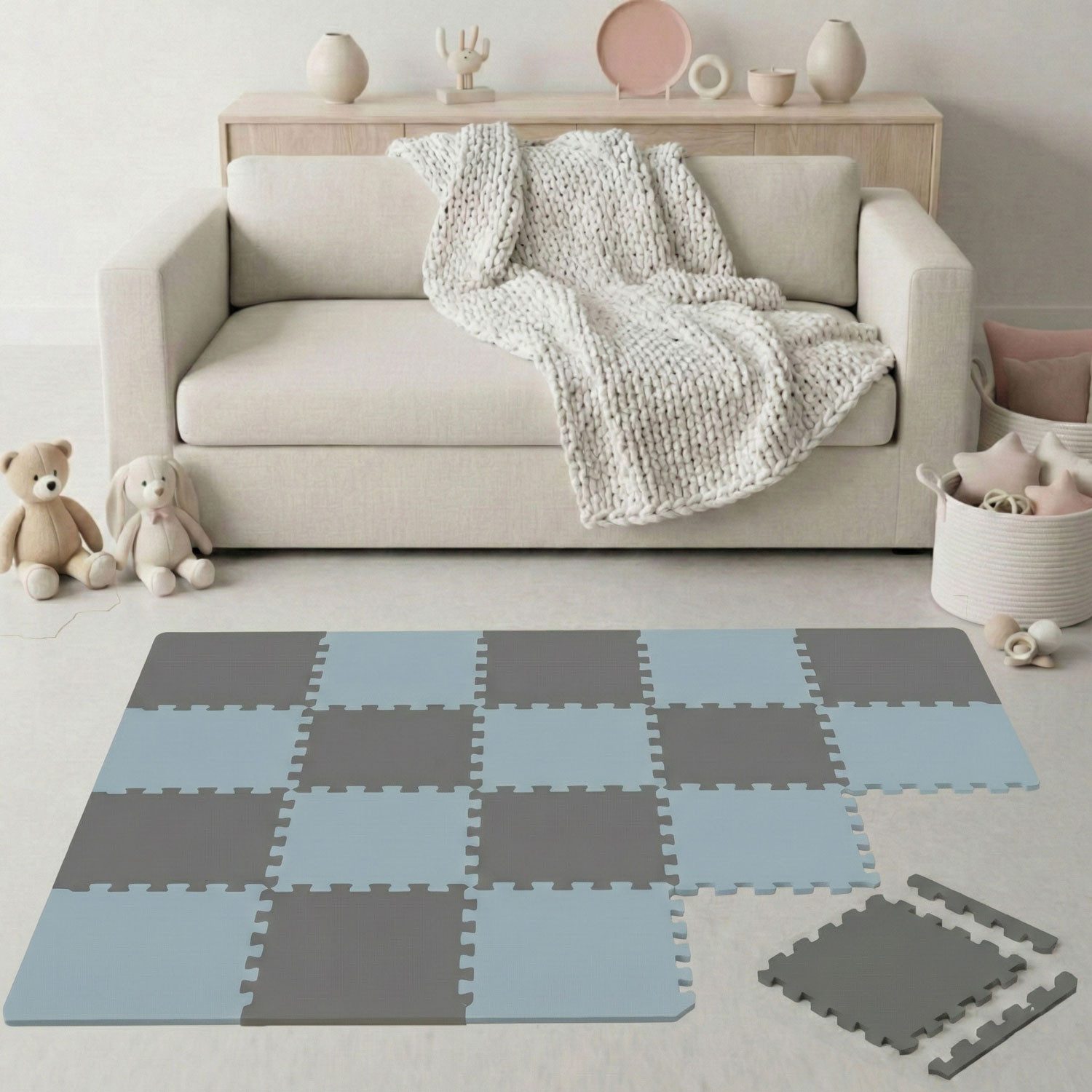 LittleTom Puzzlematte ab dem 1. Tag - 18 Teile Baby Spielmatte - 30 x 30 Kinder Krabbelmatte, Spielunterlage für Babys und Kleinkinder - Kinderzimmer Puzzleteppich