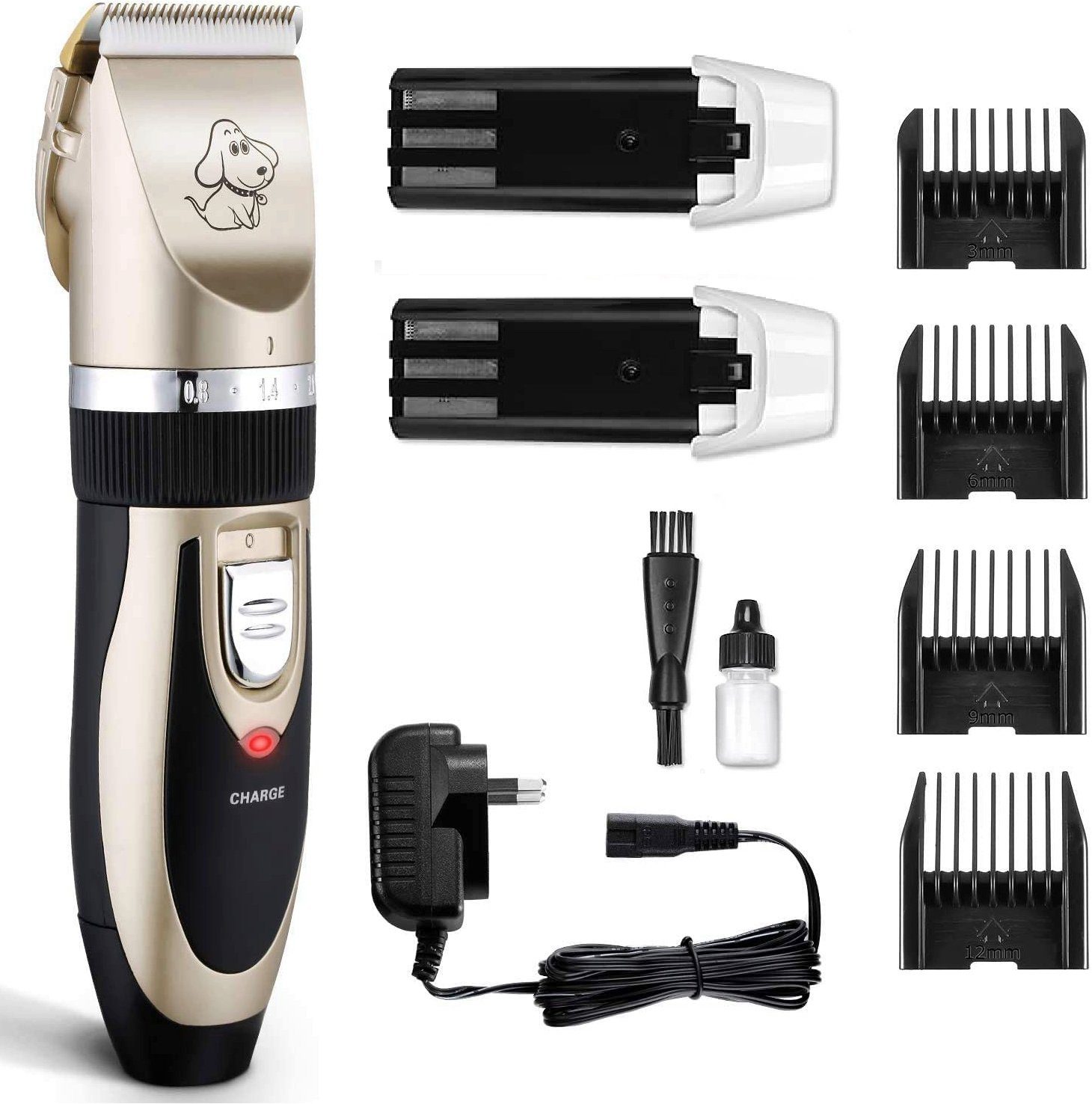 Qivee Hundeschermaschine Q-208G, Schermaschinen-Set, Fein-Schnittlängenverstellung am Gerät, Ladekontrolleuchte