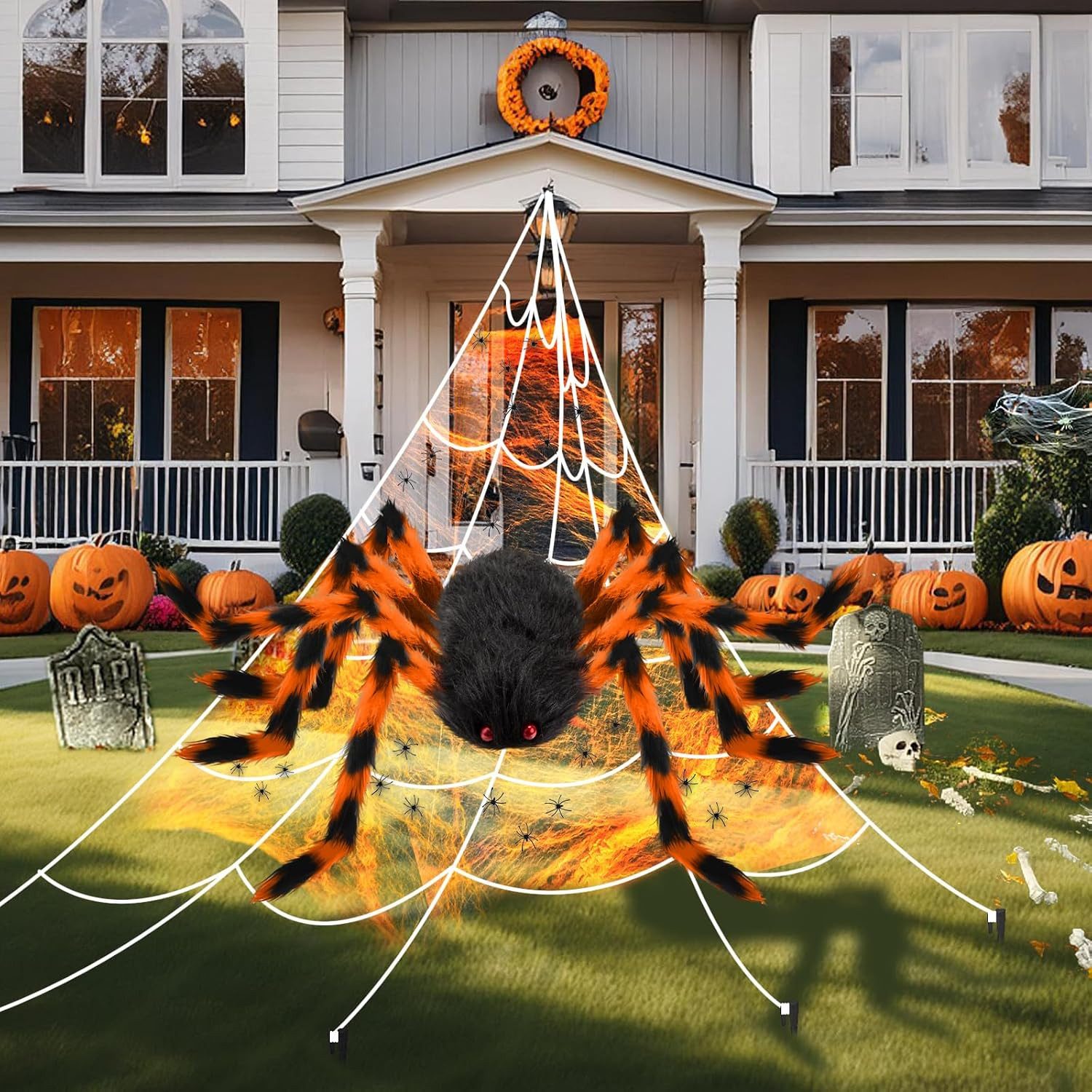 FELIXLEO Dekofigur Halloween Deko Outdoor Garten Großes Spinnennetz Set für Halloween