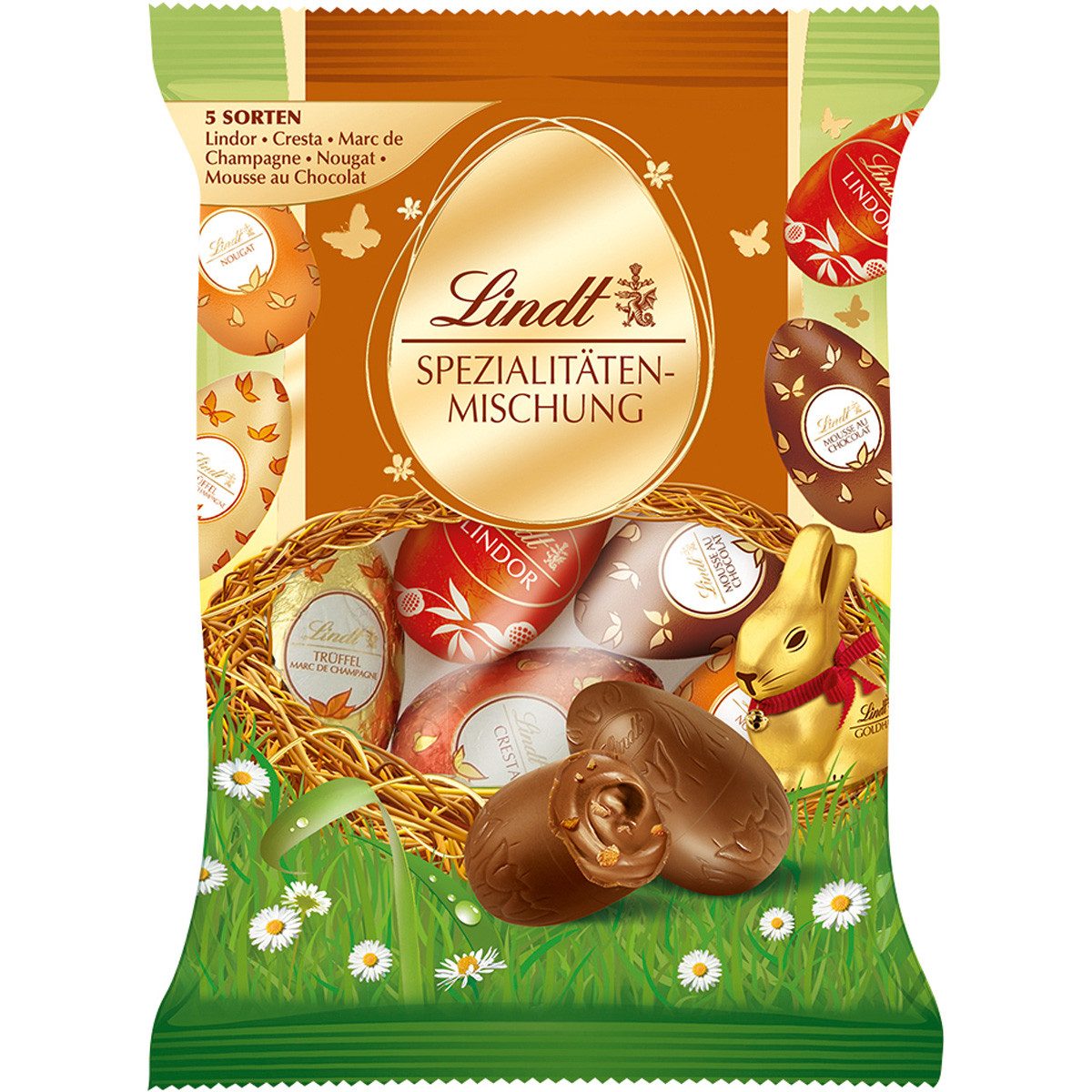 LINDT Schokolade, Lindt Spezialitäten Eier Mischung Ostereier 5fach sortiert 180g