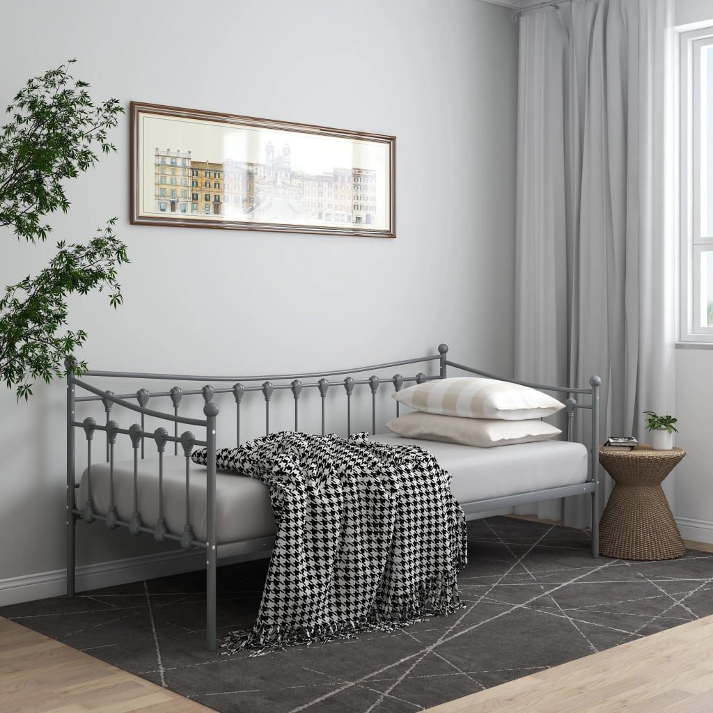 vidaXL Bettgestell Schlafsofa Bettgestell Grau Metall 90x200 cm Einzelbett günstig online kaufen