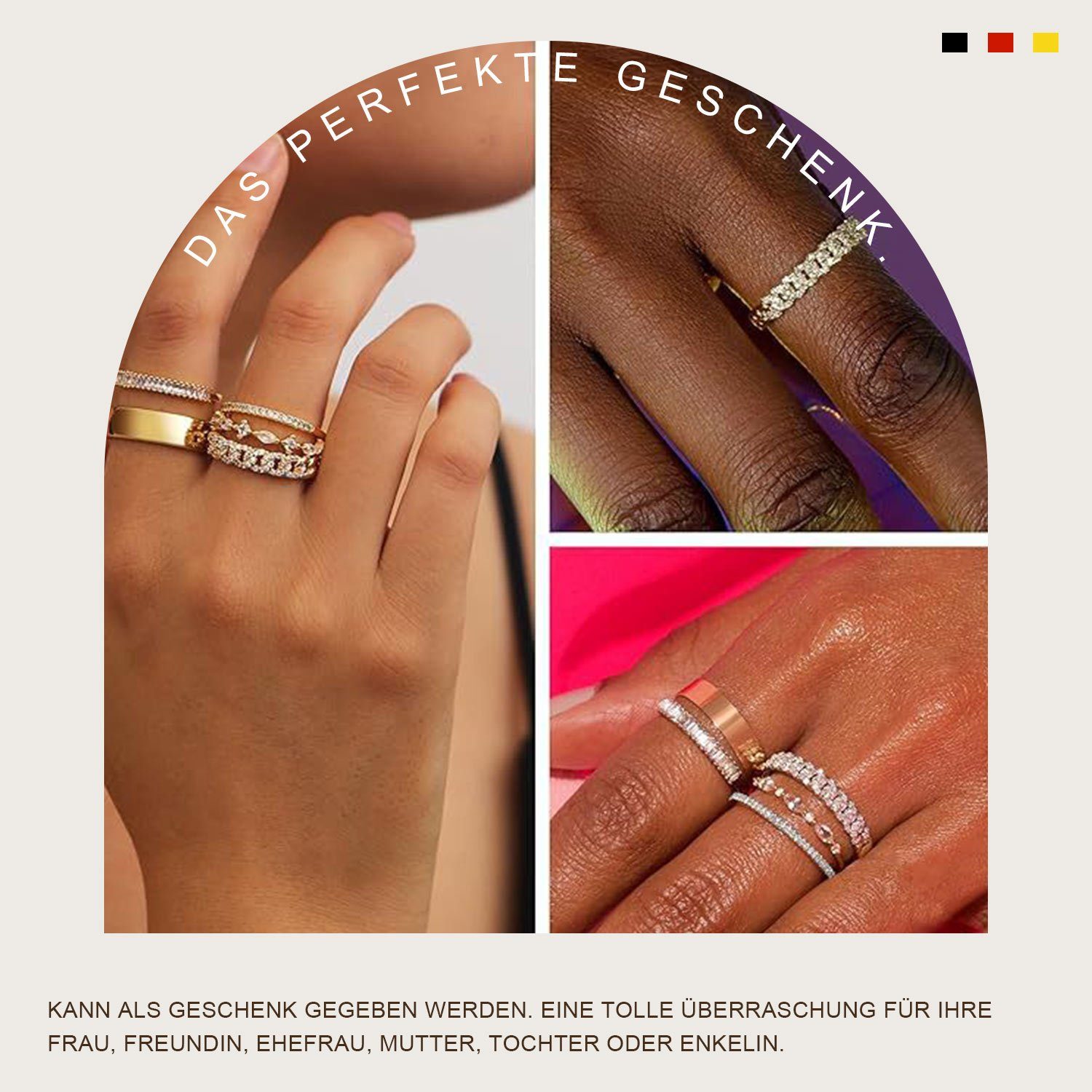 5-Fingerringe,Eingelegt mit Ring-Set Kristalledelsteinen, MAGICSHE 14K,gold