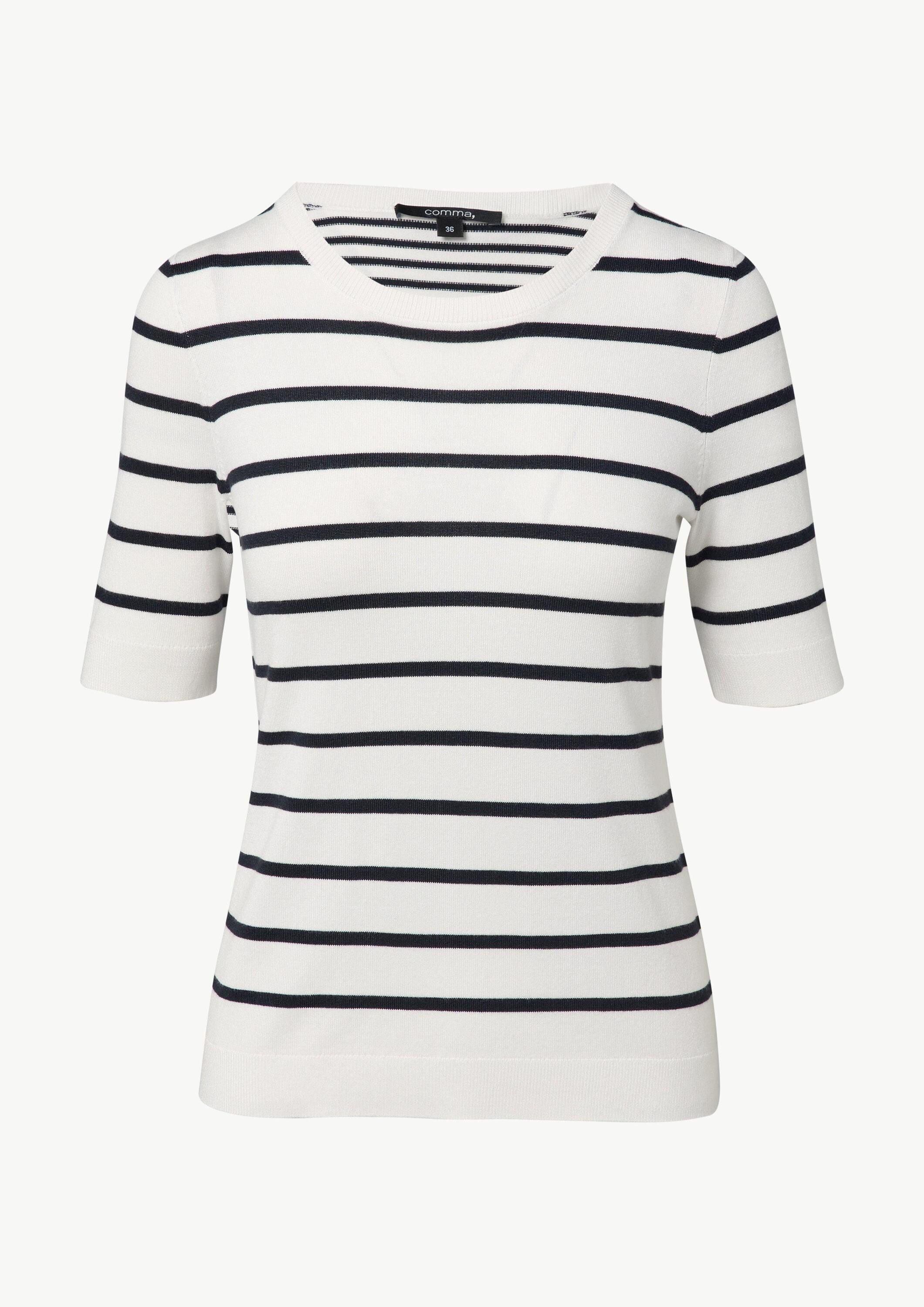 comma 3/4 Arm-Pullover Strickpullover Gestreiftes Strickshirt mit Rippblende
