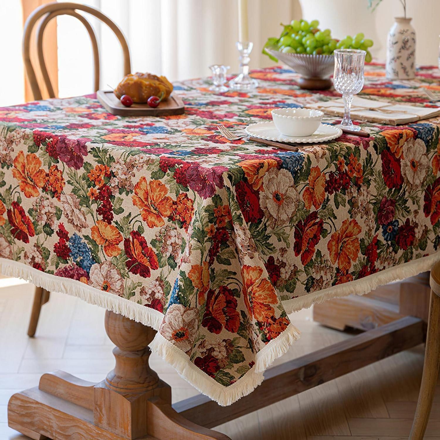 LuxusKollektion Tischdecke Tischdecke Vintage Blume 90x90cm Baumwoll-Leinen Quadratisch (1-tlg)