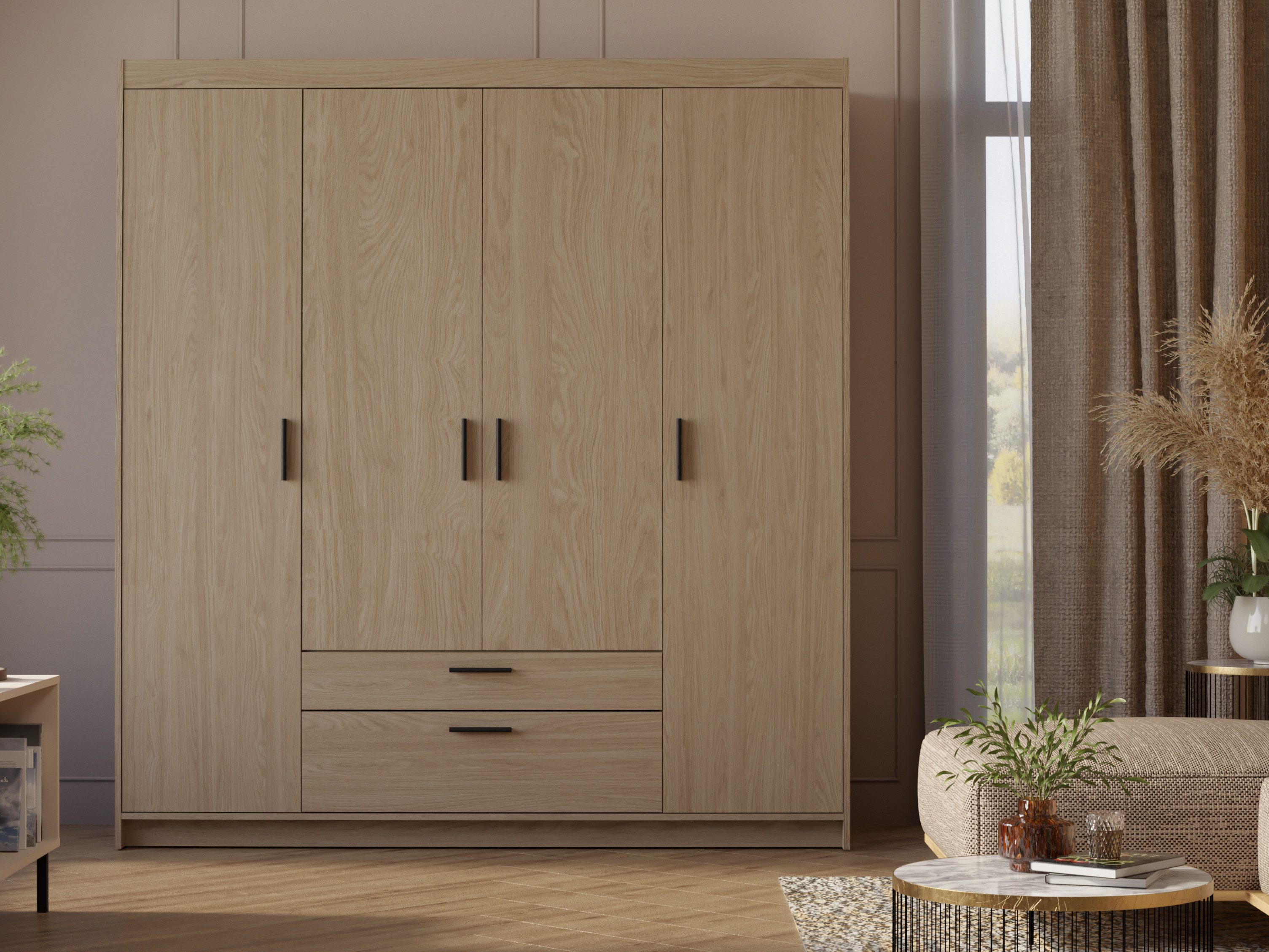 Beautysofa Drehtürenschrank ELENA 4D 4-Türig, mit Schubladen