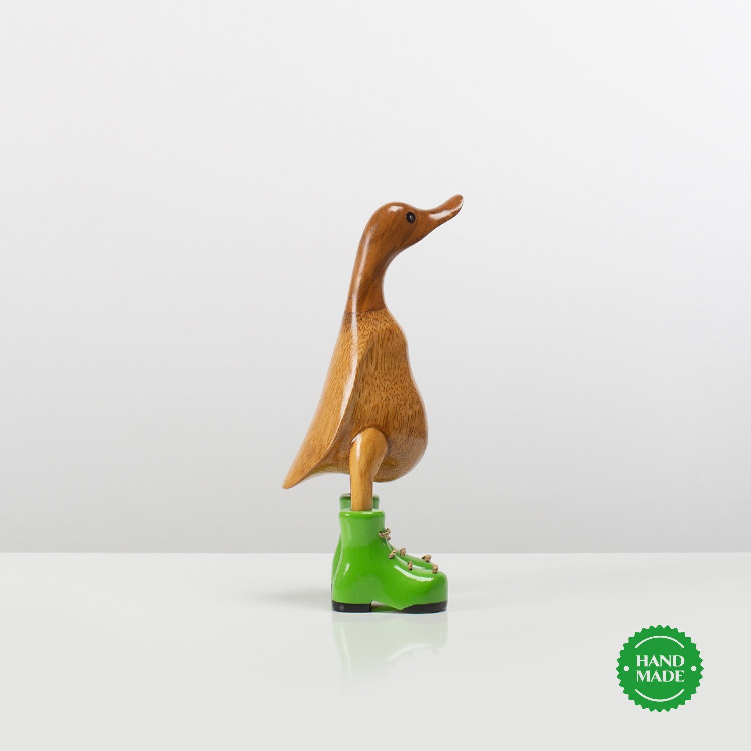 Rikmani Dekofigur Ente Geschenk Holz - Holzarten aus (3-er 3 Holzfigur Dekoration grün Handgefertigte Stiefel Set)