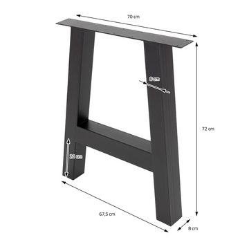 ML-DESIGN Tischbein 2er Set Tischkufen Industriedesign pulverbeschichteter Stahl, Tischgestell 70x72 cm Anthrazit Profilgröße 8x8cm Metall Möbelfüße