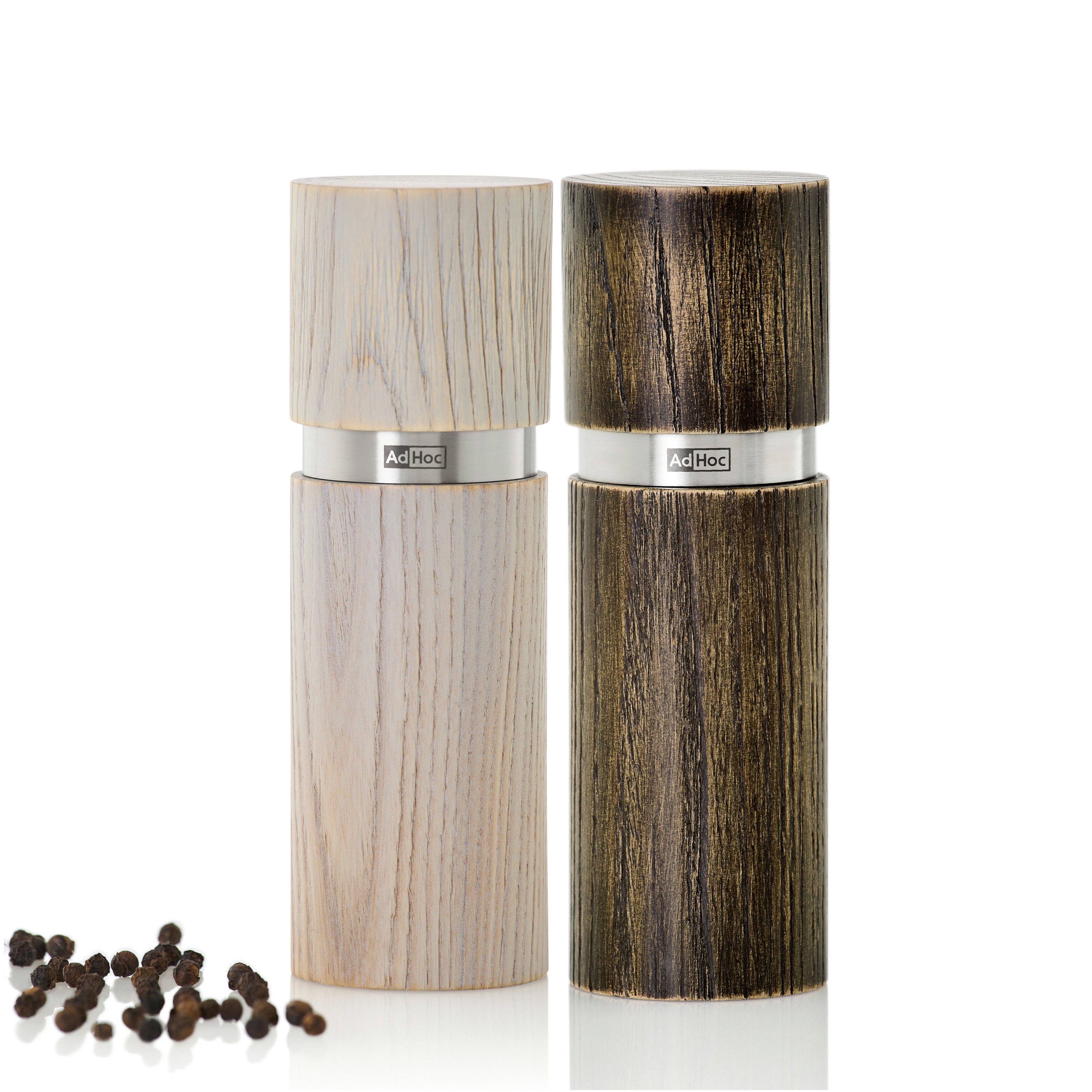 AdHoc Salz-/Pfeffermühle 2-er Set Мельницы для специй Textura 15 cm manuell, (2 Stück), Keramik-Mahlwerk, hochwertiger Holzkorpus