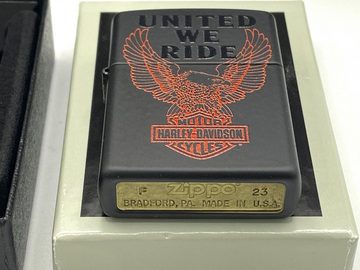 Zippo Feuerzeug Harley Davidson Motorrad schwarz matt Geschenkset Sturmfeuerzeug