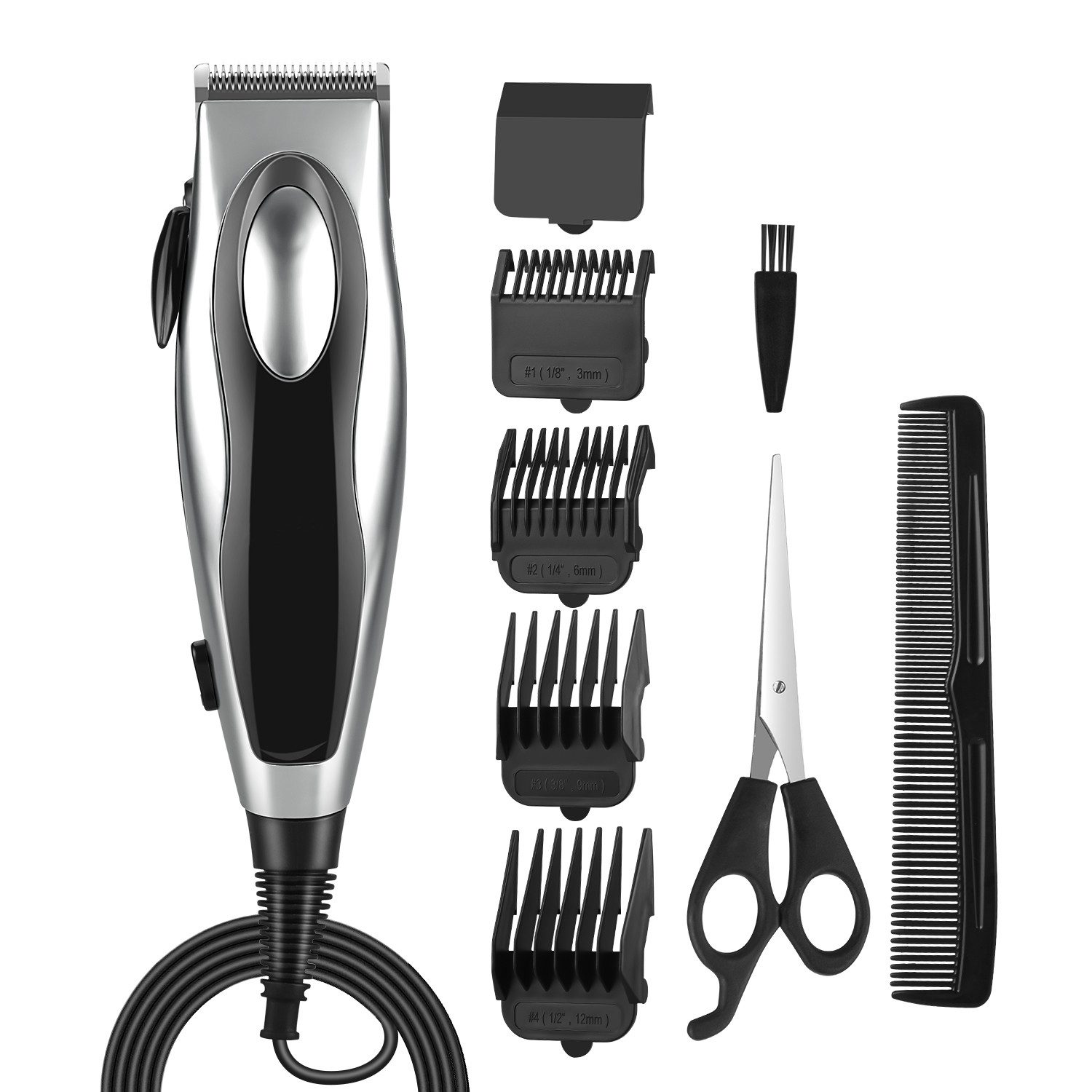 JVJH Haarschneider für Männer,1,7 M Langes Kabel,Haarschneidemaschine Herren, mit 4 Positionen(1 bis 1.9 mm),4 Führungskämme, Zum Verjüngen Und Texturieren