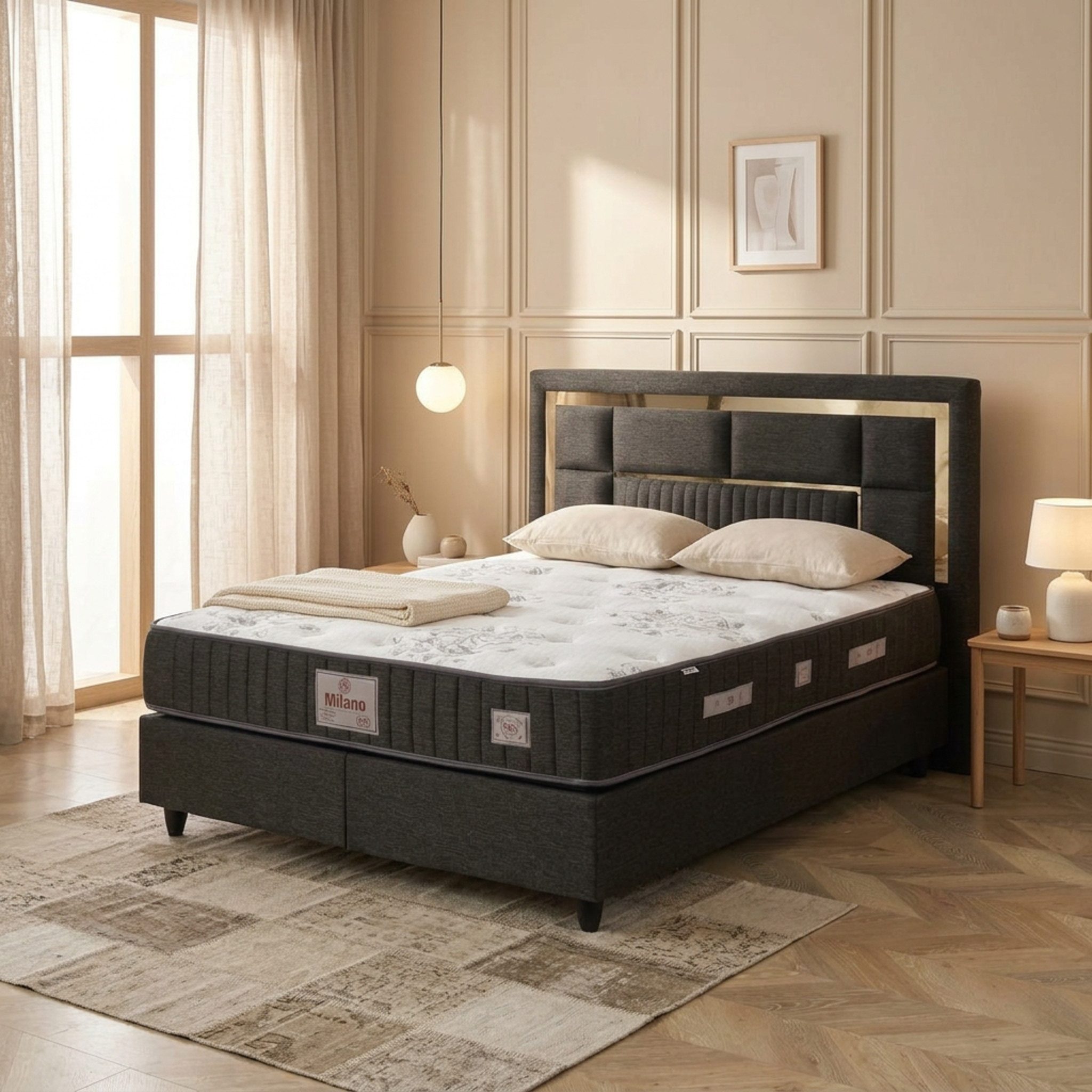 gowoll Boxspringbett Wooltouch Stauraumbett, Doppelbett inkl. Matratze mit Topper (Set, erhältlich in den Größen 140x200cm, 160x200cm und 180x200cm), inkl. zwei Bettkästen & 35 cm höhe Matratze und Topper
