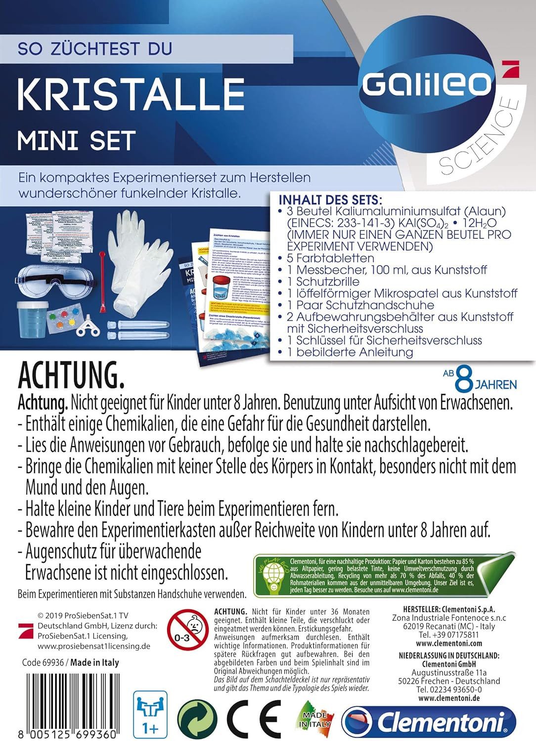 Clementoni® Experimentierkasten Clementoni 69936 - Galileo Lab Kristalle selbst züchten Mini-Set