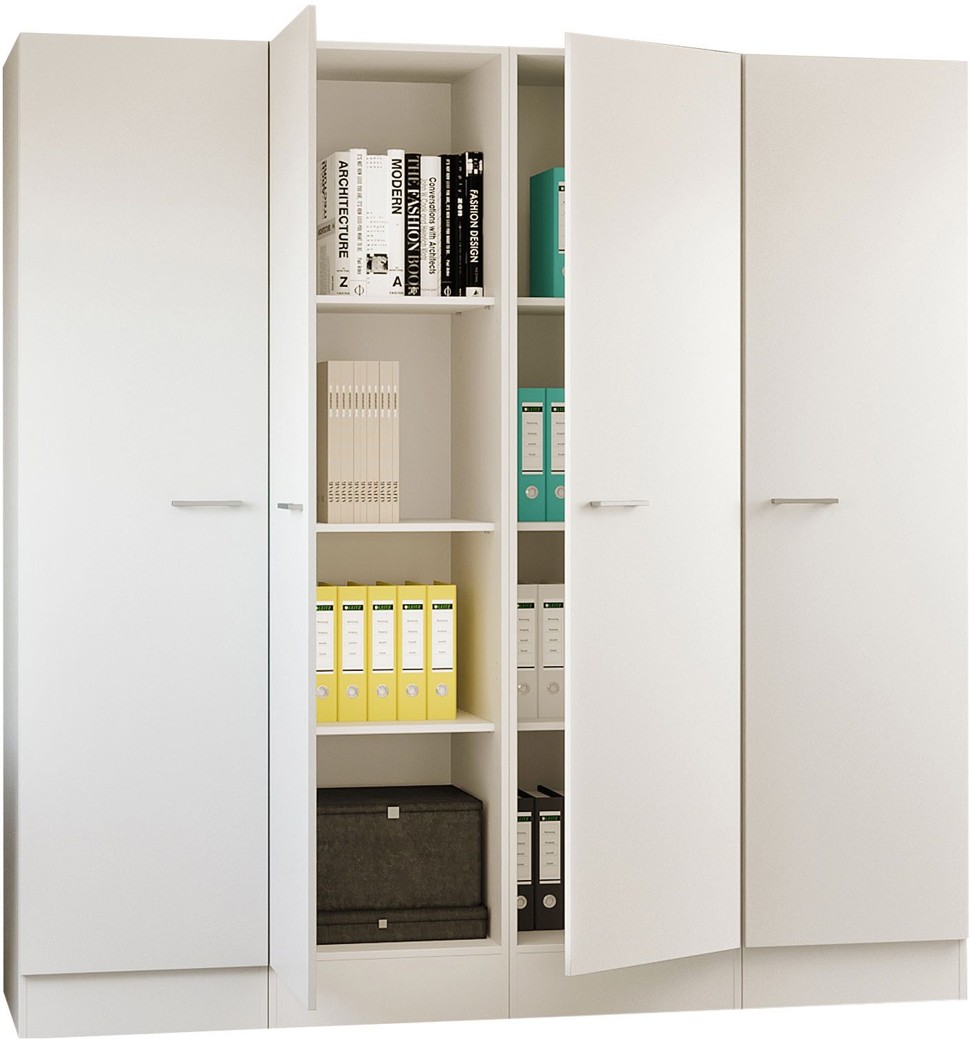 Flex-Well Mehrzweckschrank-Set LUCCA, 4-teilig, Büro, Ankleide, Küche oder Werkstatt.., Breite 200 cm, (Komplett-Set, 4-St., bestehend aus: 4 Vorratsschränken mit jeweils 4 großen Fächern), Kombination aus 4 Vorratsschränken