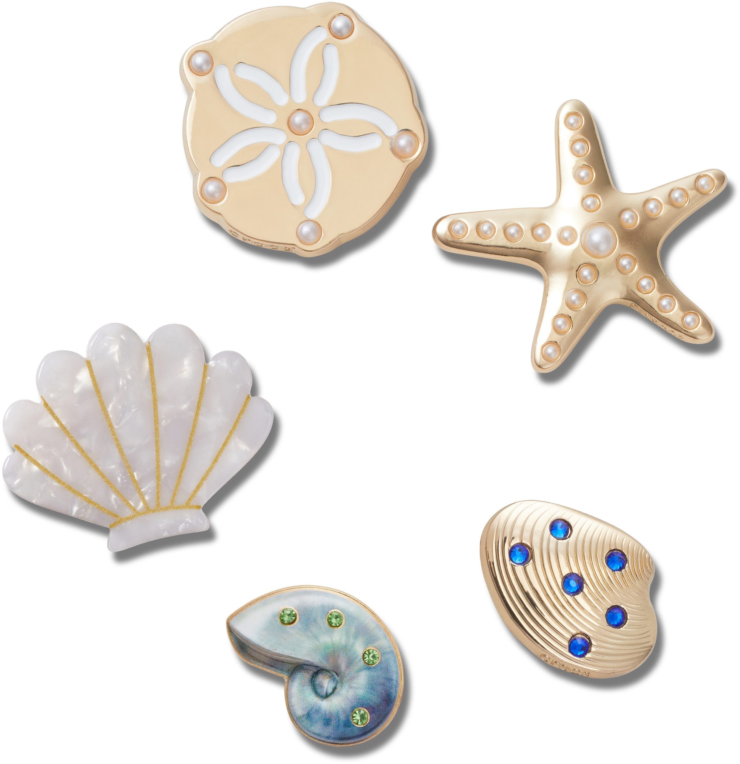 Crocs Schuhanstecker Jibbitz™ Gold Seashell (Set, 5-tlg., Kein Spielzeug. Nicht für Kinder unter 3 Jahren geeignet), Charm, Anstecker für Crocs Schuhe
