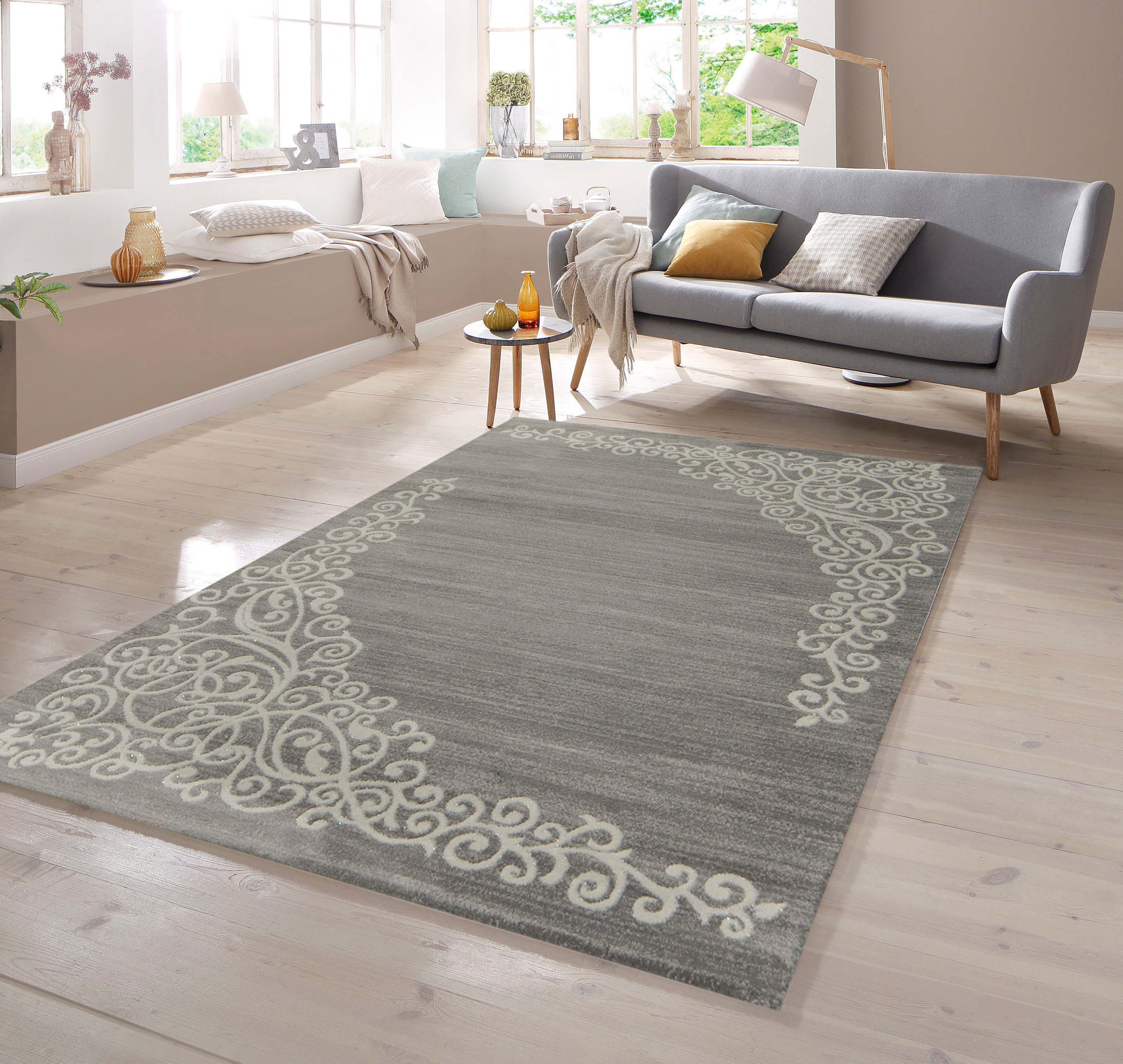 Teppich Moderner Teppich mit Floral rechteckig Grau Meliert in Muster Creme, TeppichHome24