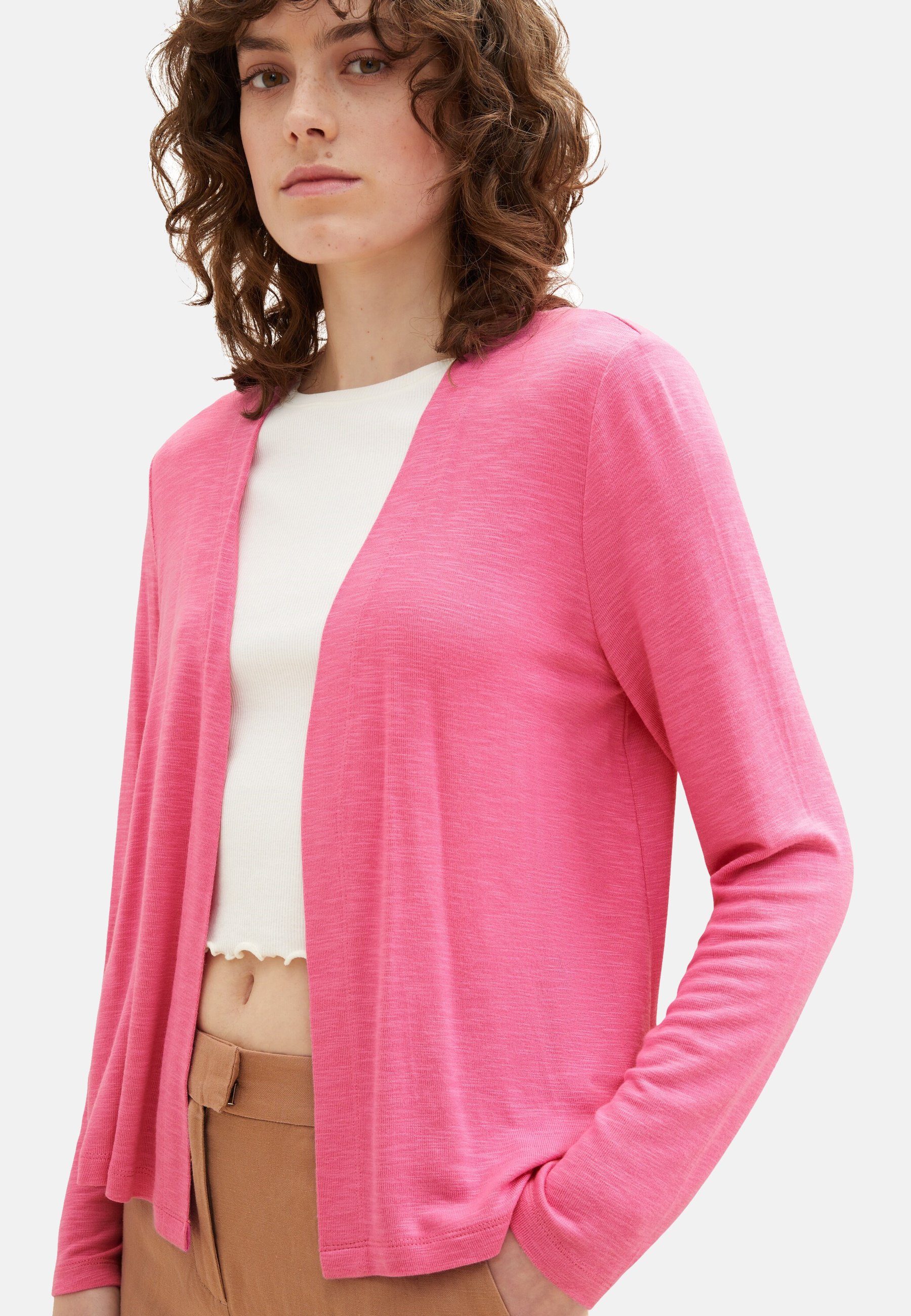 Strickjacke (1-tlg) TOM Cardigan pink TAILOR offene Strickjacke