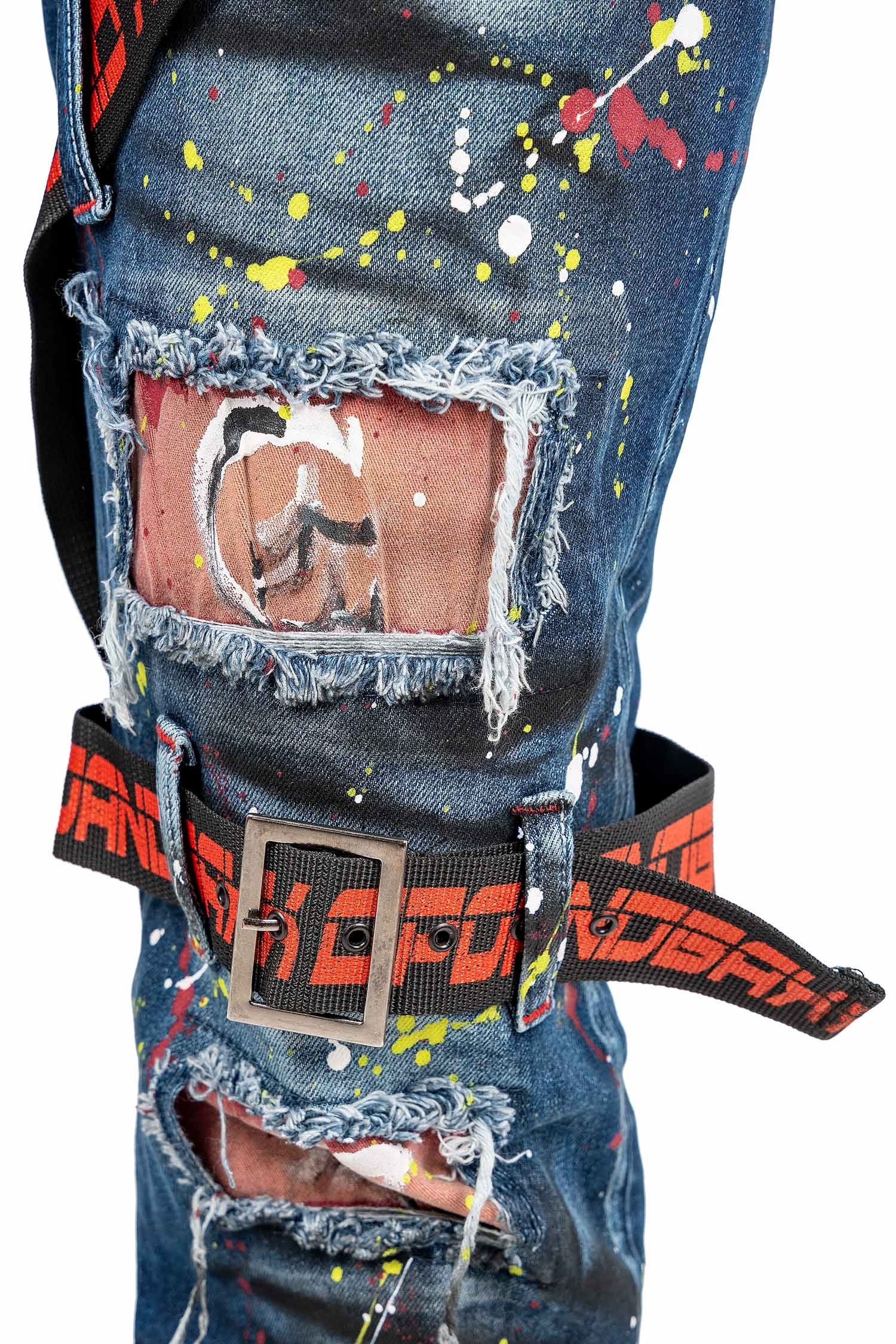 Cipo & Baxx Regular-fit-Jeans Destroyed Verzierungen Bunte Effekt Hose BA-CD716 Extravaganten mit