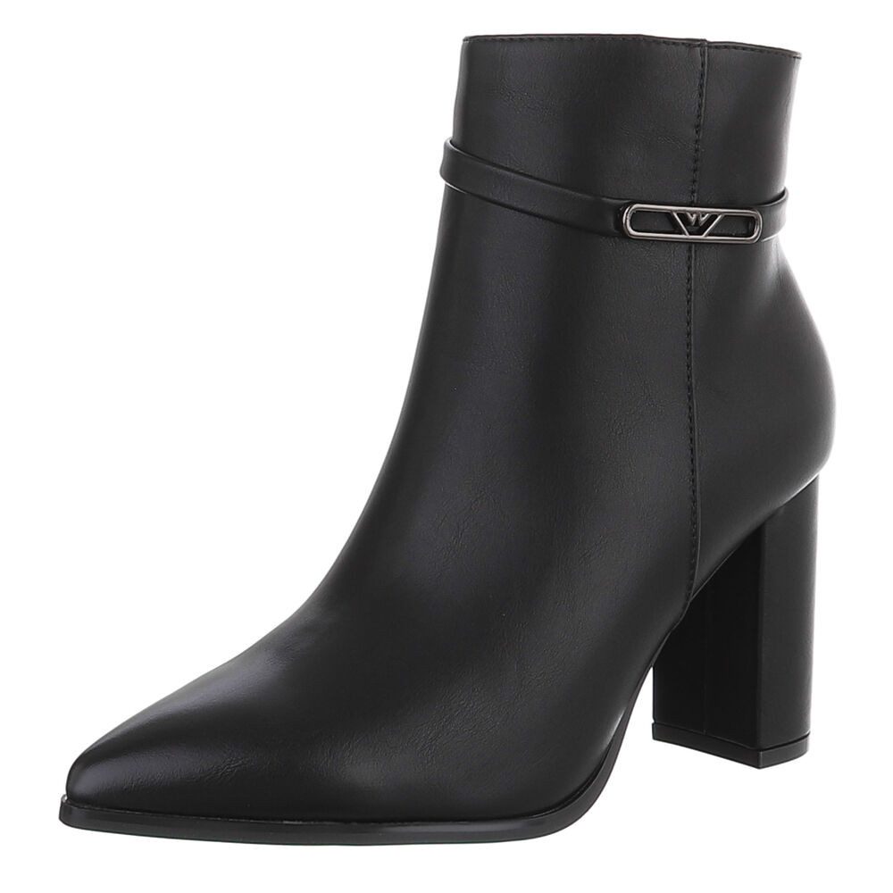 Ital-Design Damen Stiefelette mit Blockabsatz und Riemendetail High-Heel-Stiefelette (92269272) Blockabsatz Stiefeletten in Schwarz