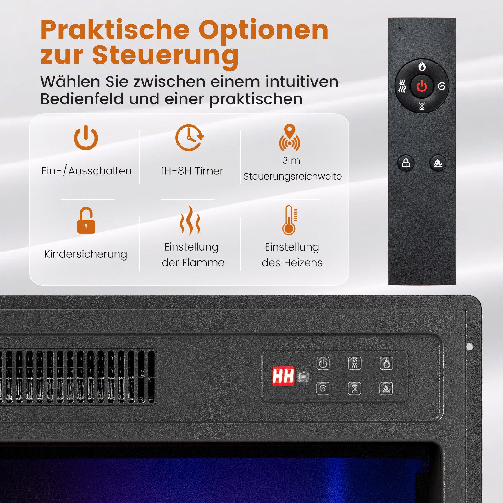 COSTWAY Elektrokamin 18" elektrischer Kamineinsatz, mit Fernbedienung, 8H-Timer, 5 einstellbare Helligkeitsstufen – Bild 5 von 5