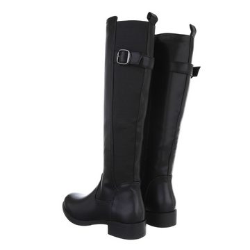 Ital-Design Damen Freizeit Stiefel Blockabsatz Flache Stiefel in Schwarz