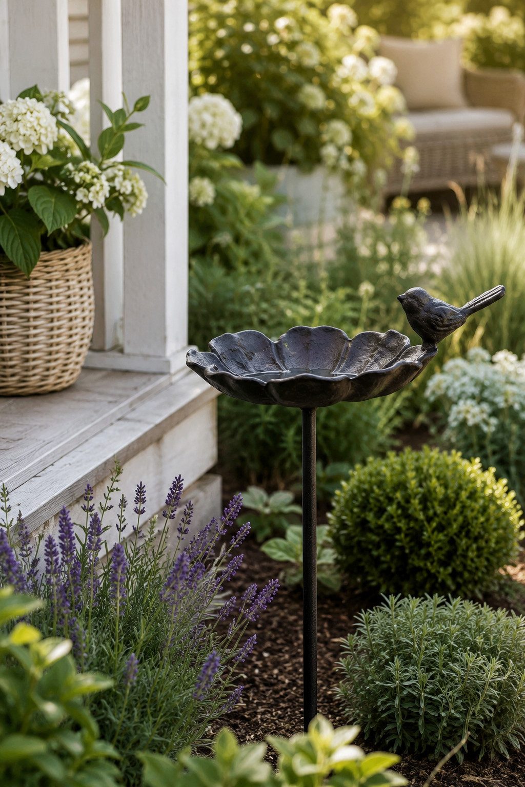 finehomegarden Vogeltränke Futterplatz Vogelbad Metall ArtFerro Ø16cm H106cm 1Vogel, Gartenstecker Deko Stecker Garten Futterstadion / Paket