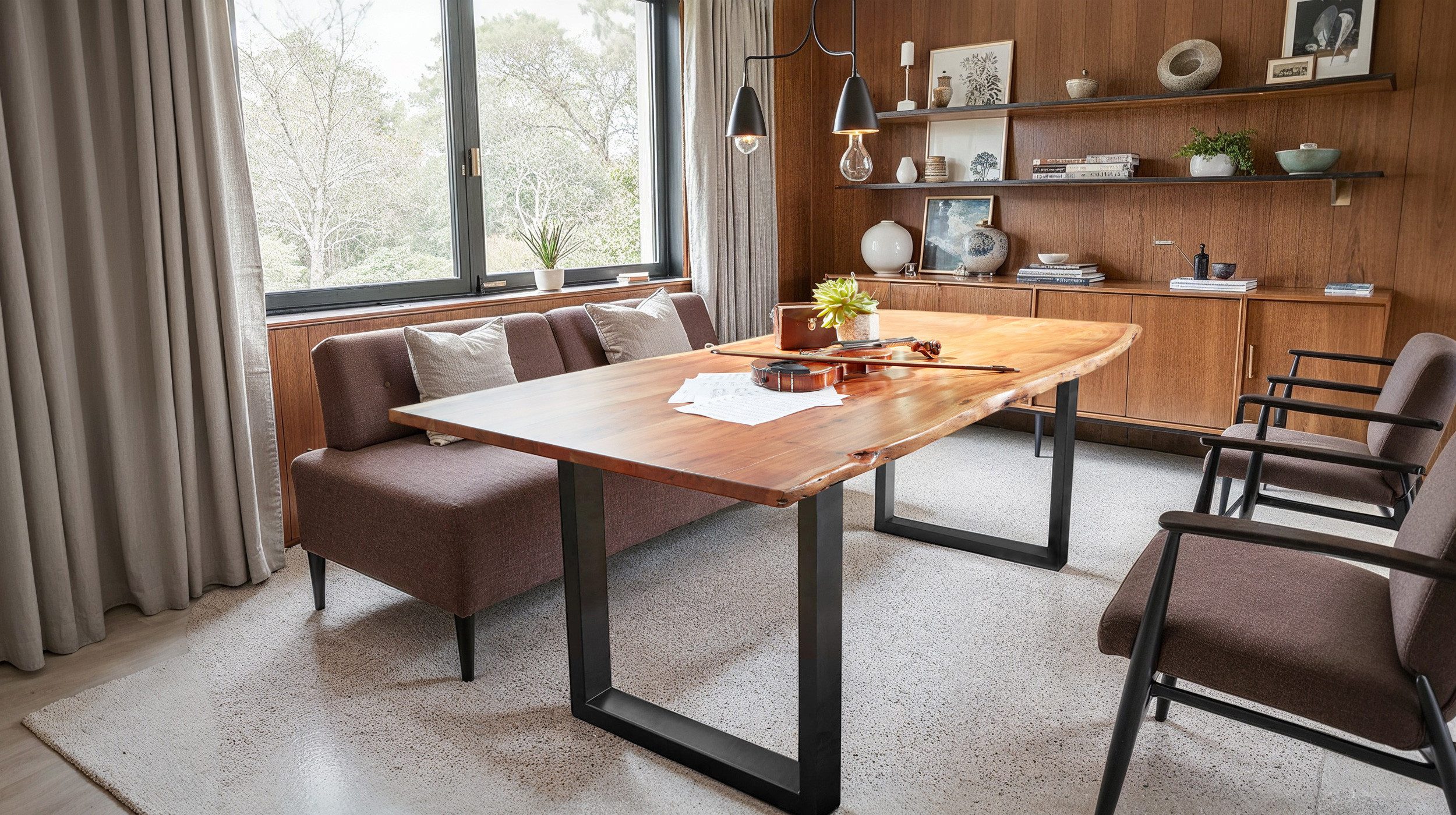 Massivart® Baumkantentisch AGRA / Massivholz Akazienholz / 30 mm Tischplatte, Standbeine Kufengestell / Metall schwarz lackiert / Industrial Look