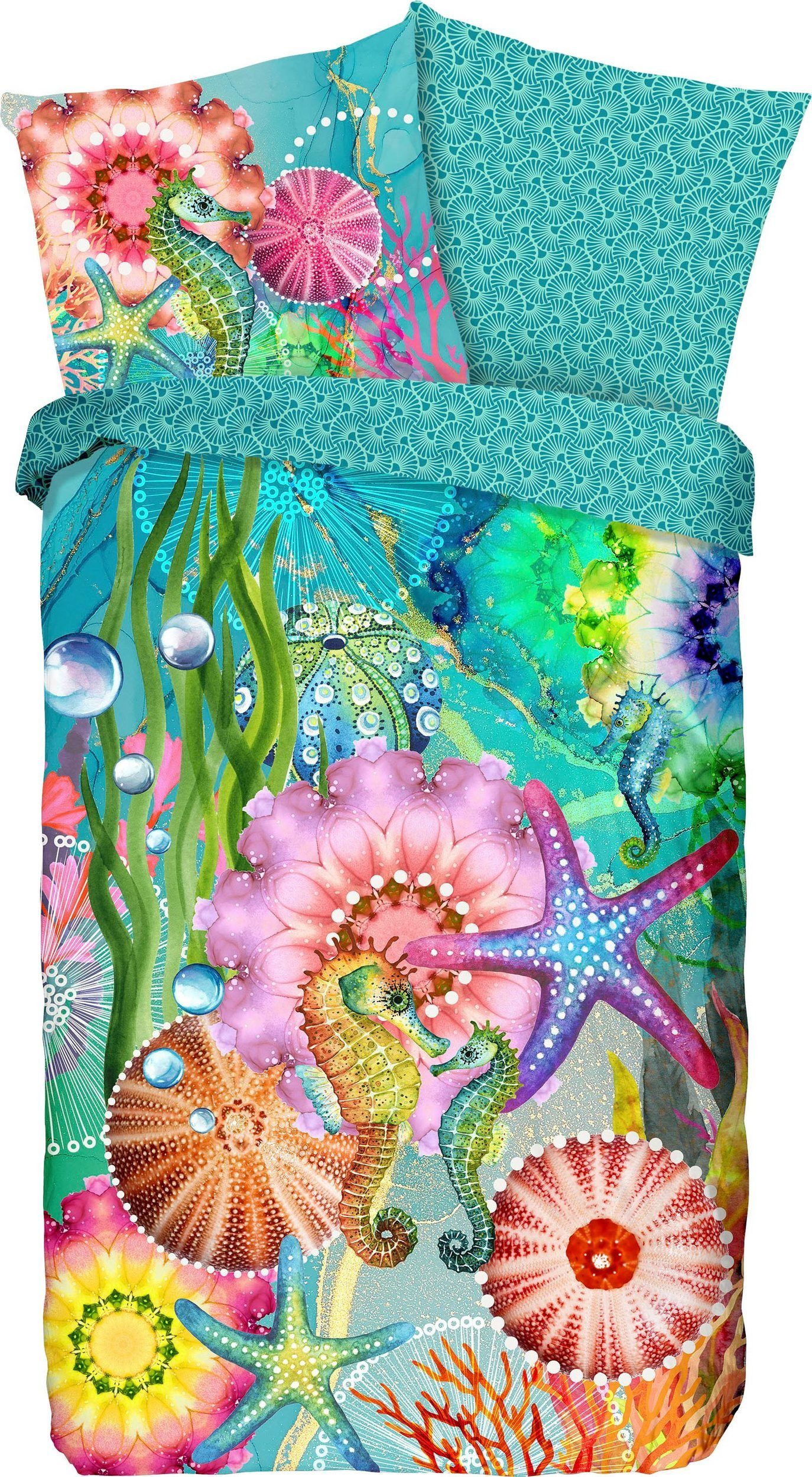 hip Wendebettwäsche Amada Постельное белье-Set Bettbezug & Kissenbezüge, Satin, 3 teilig, mit Mandalas