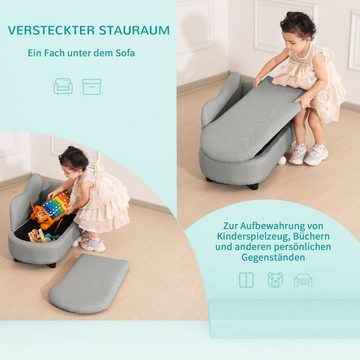 HOMCOM Sessel Kindermöbel, Kinderstuhl, Leinenoptik, Massivholz, Hellgrau (Kindercouch, 1-St., Chaiselongue für Kinder 1.5-3 Jahre), 80L x 40B x 49H cm